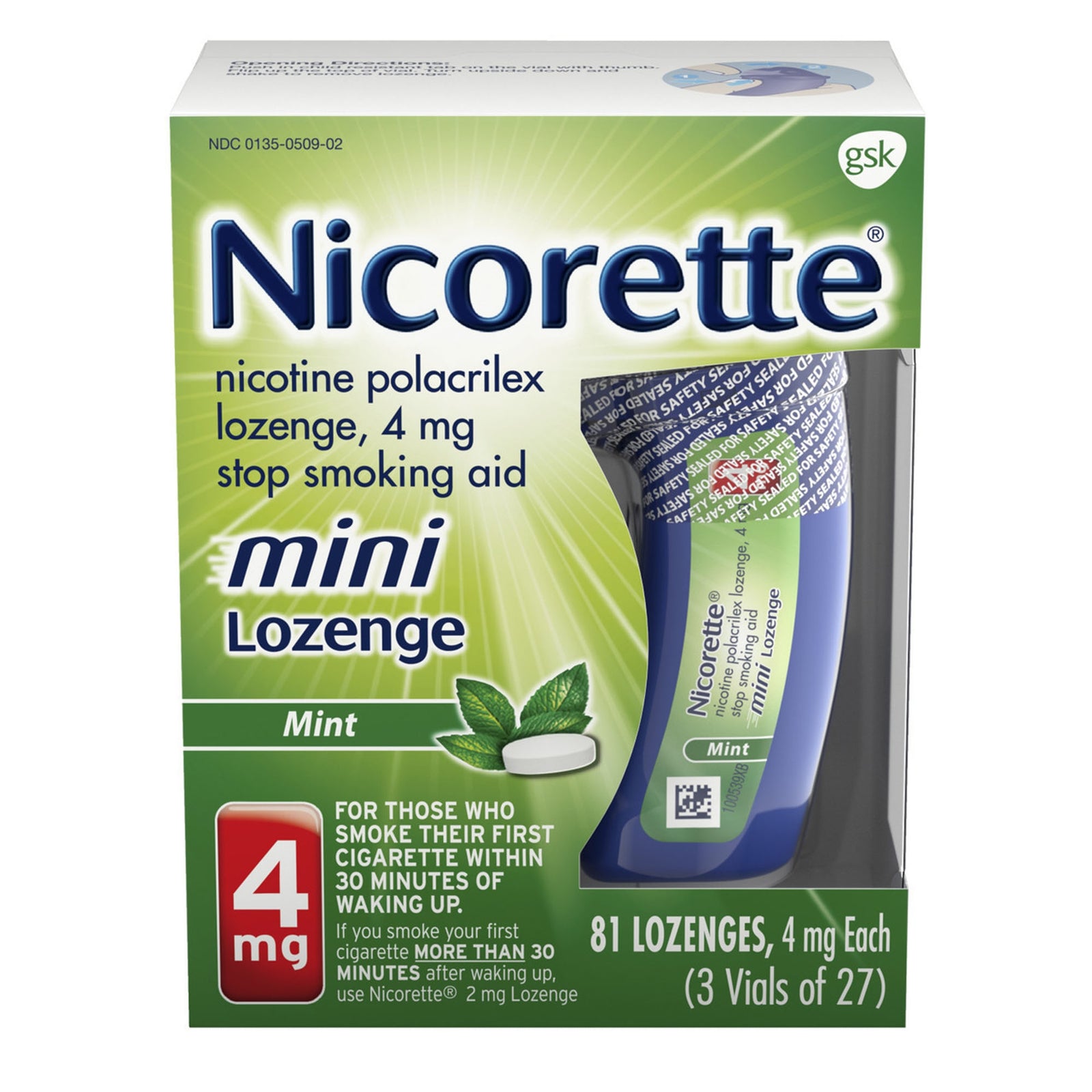 Nicorette Mini Mint 4 mg Lozenge, 81 per Box
