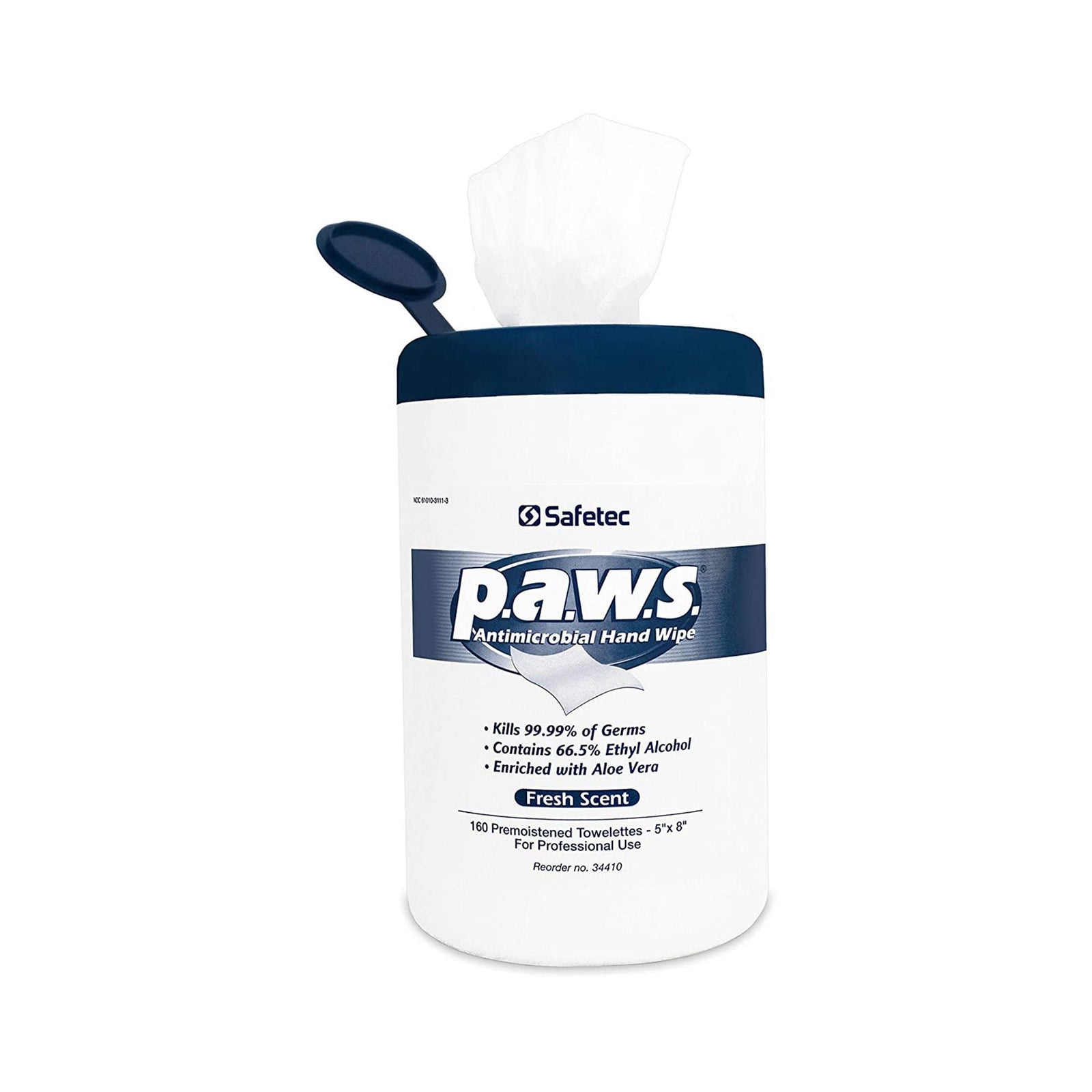 Safetec P.A.W.S. Antimicrobial Hand Wipes, Fresh Scent, 160 Count