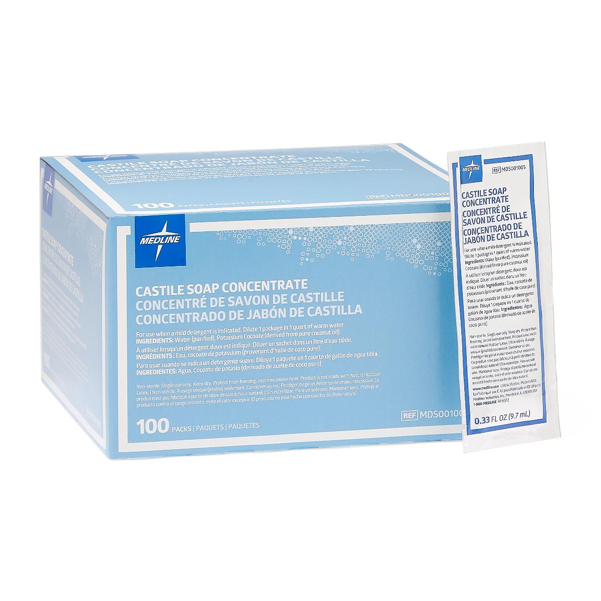 Medline Castile Soap Concentrate Packets, 0.33 oz