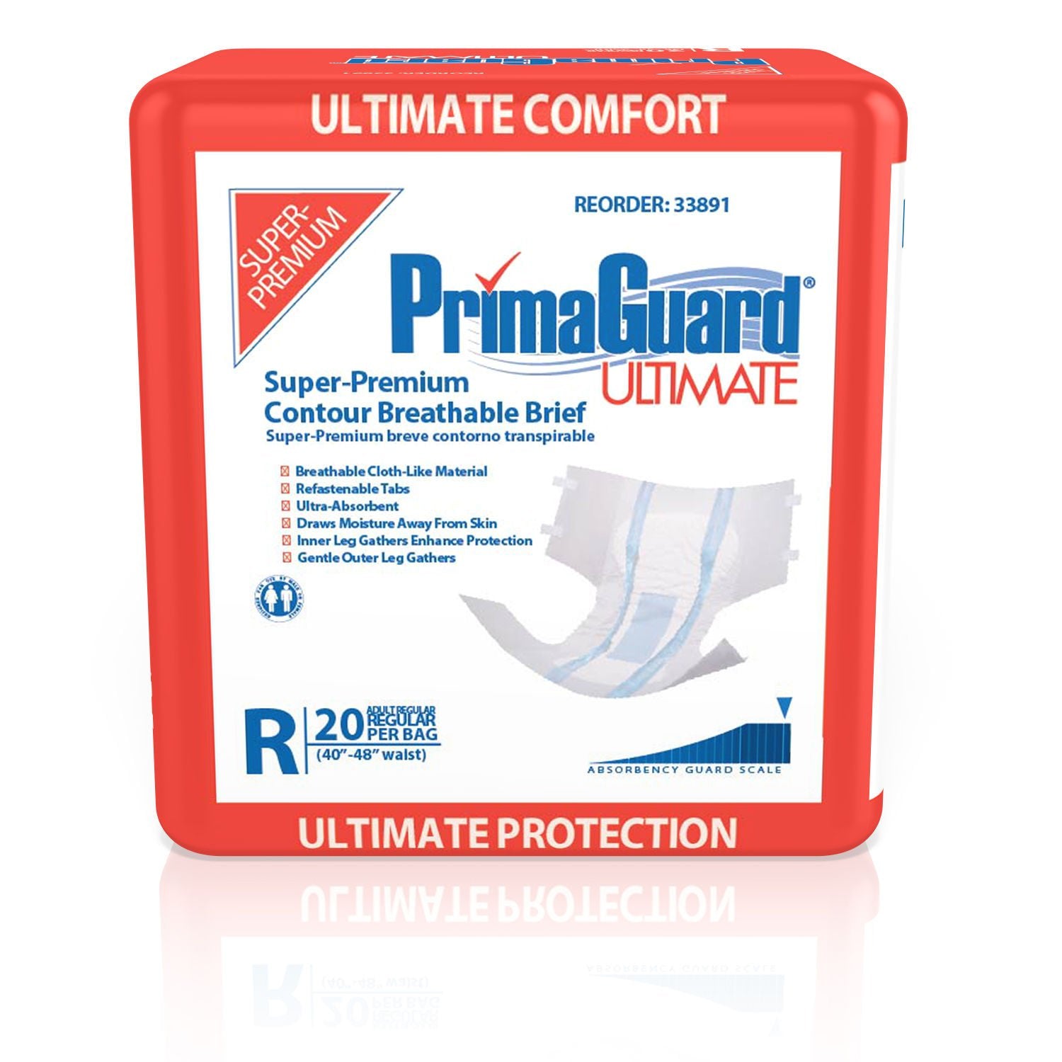PrimaGuard Ultimate Contour Breathable Brief, Regular, 40-48 Inch Waist