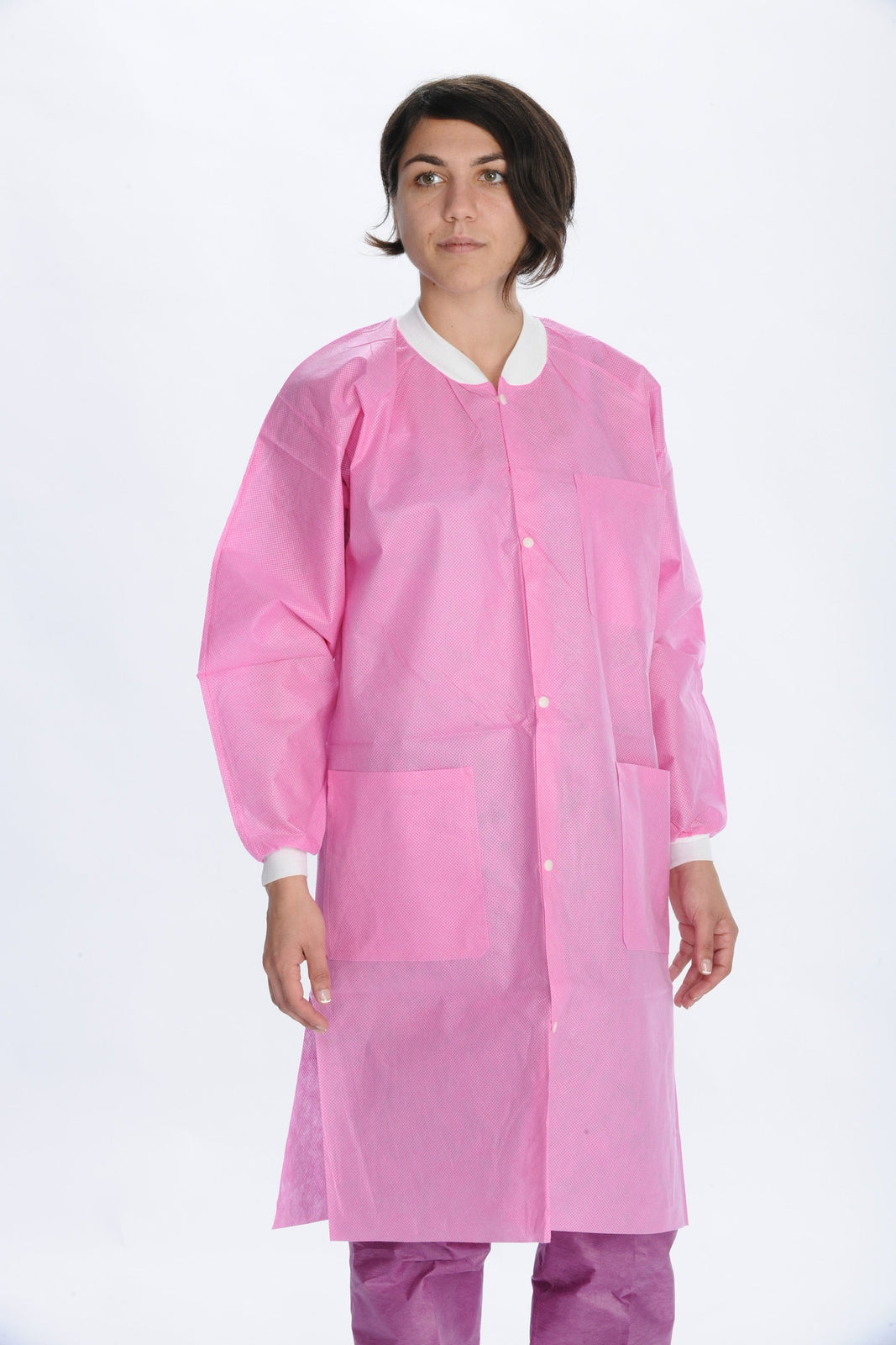 ValuMax Extra-Safe 3-Pocket Knee-Length Lab Coat, Raspberry, Medium