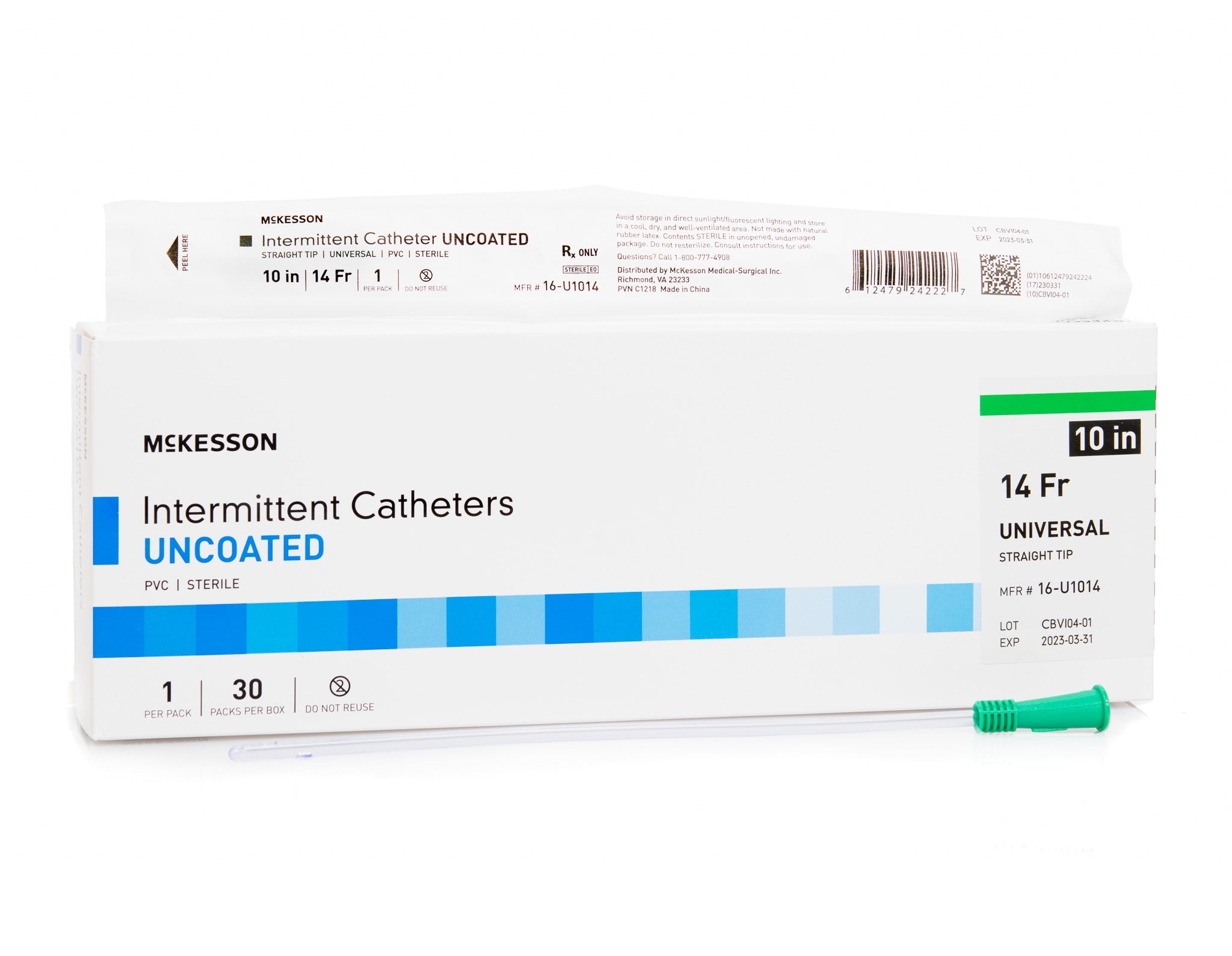 McKesson MedSurg Urethral Straight Tip Uncoated PVC Catheter, 14FR x 10 Inch