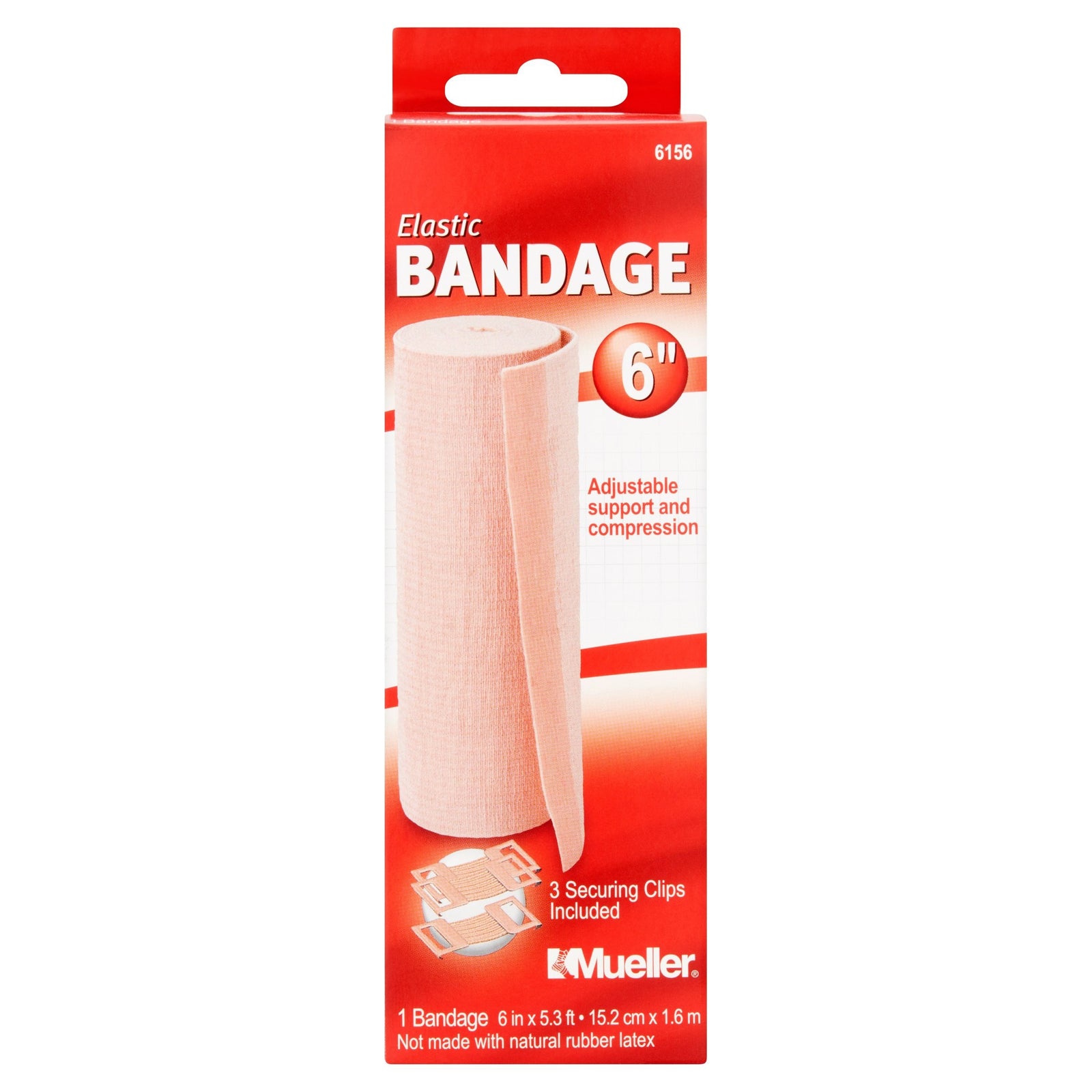 Mueller Elastic Bandage 6 Inch x 5.3 Foot with Clip Closure