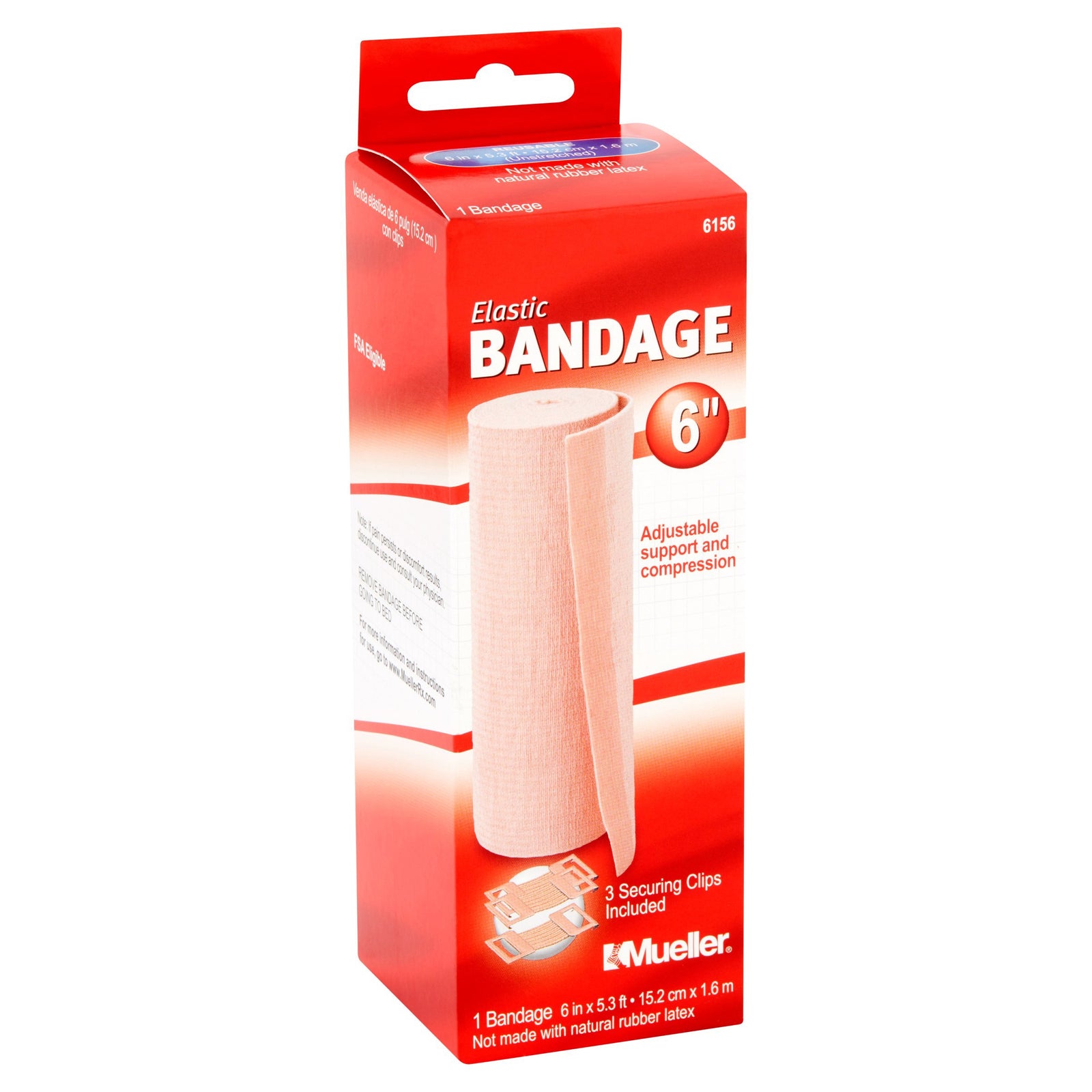 Mueller Elastic Bandage 6 Inch x 5.3 Foot with Clip Closure
