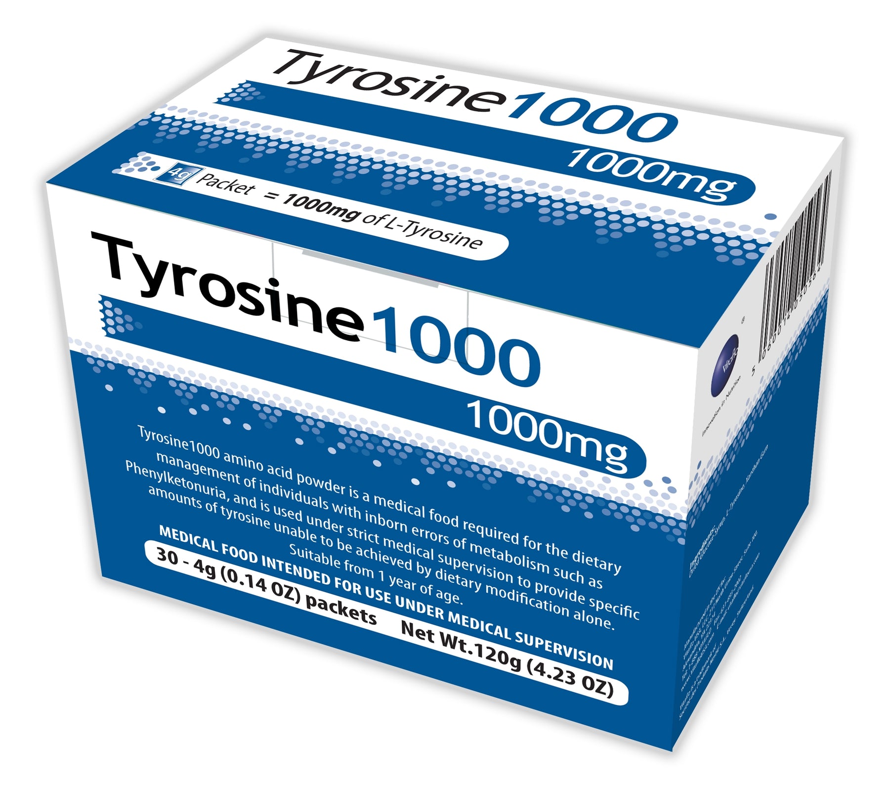 Tyrosine 1000 Unflavored Powder Oral Supplement - 4 Gram Packets