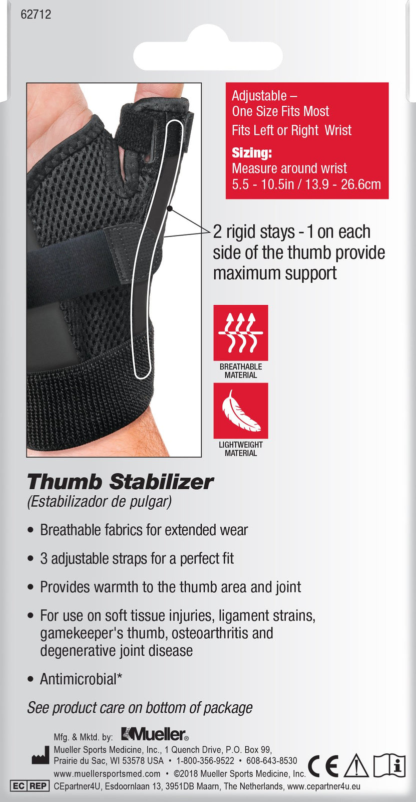 Mueller Sports Medicine Thumb Stabilizer, Black, One Size Fits Most
