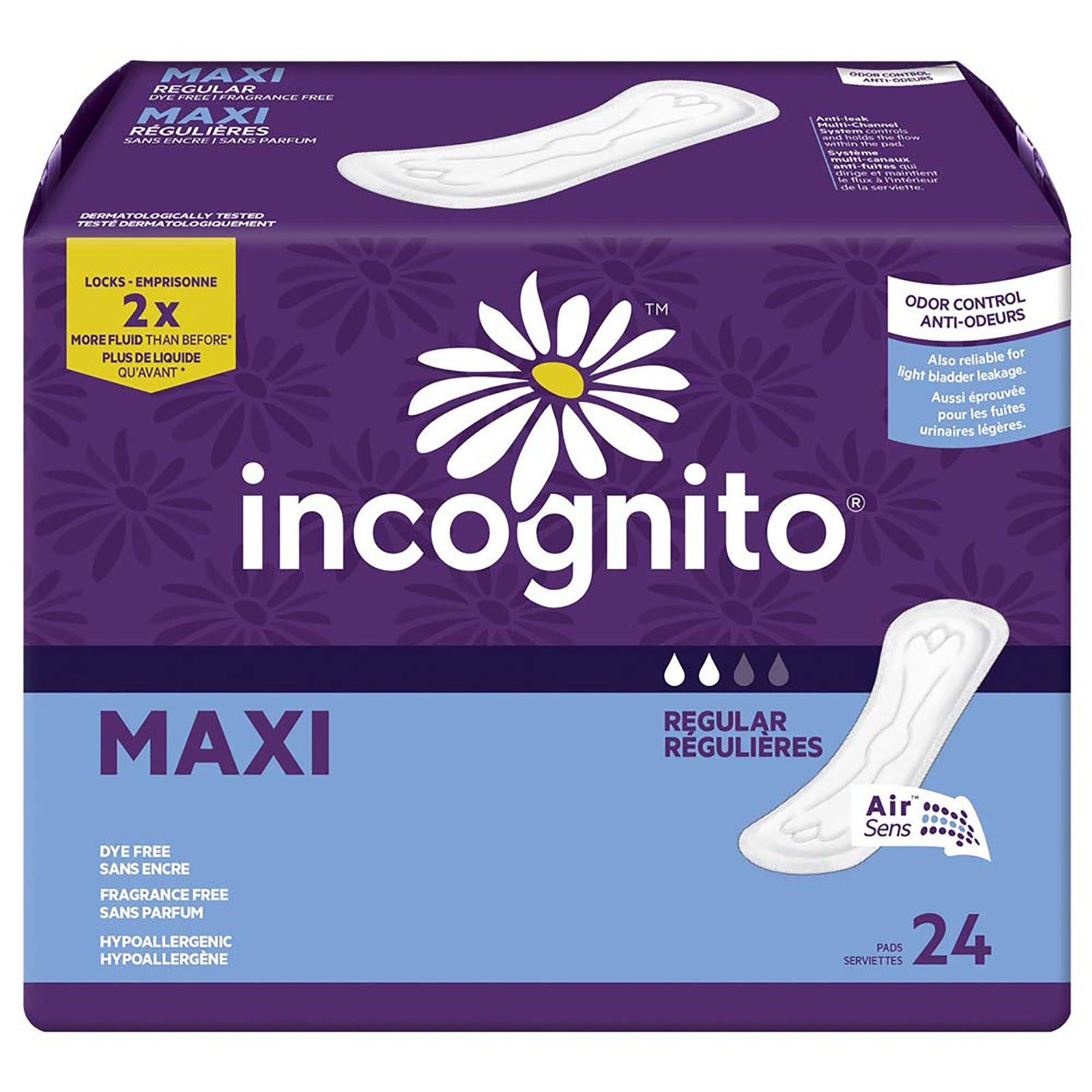 Incognito Maxi Pads, Regular, Fragrance Free, 9.7 Inch