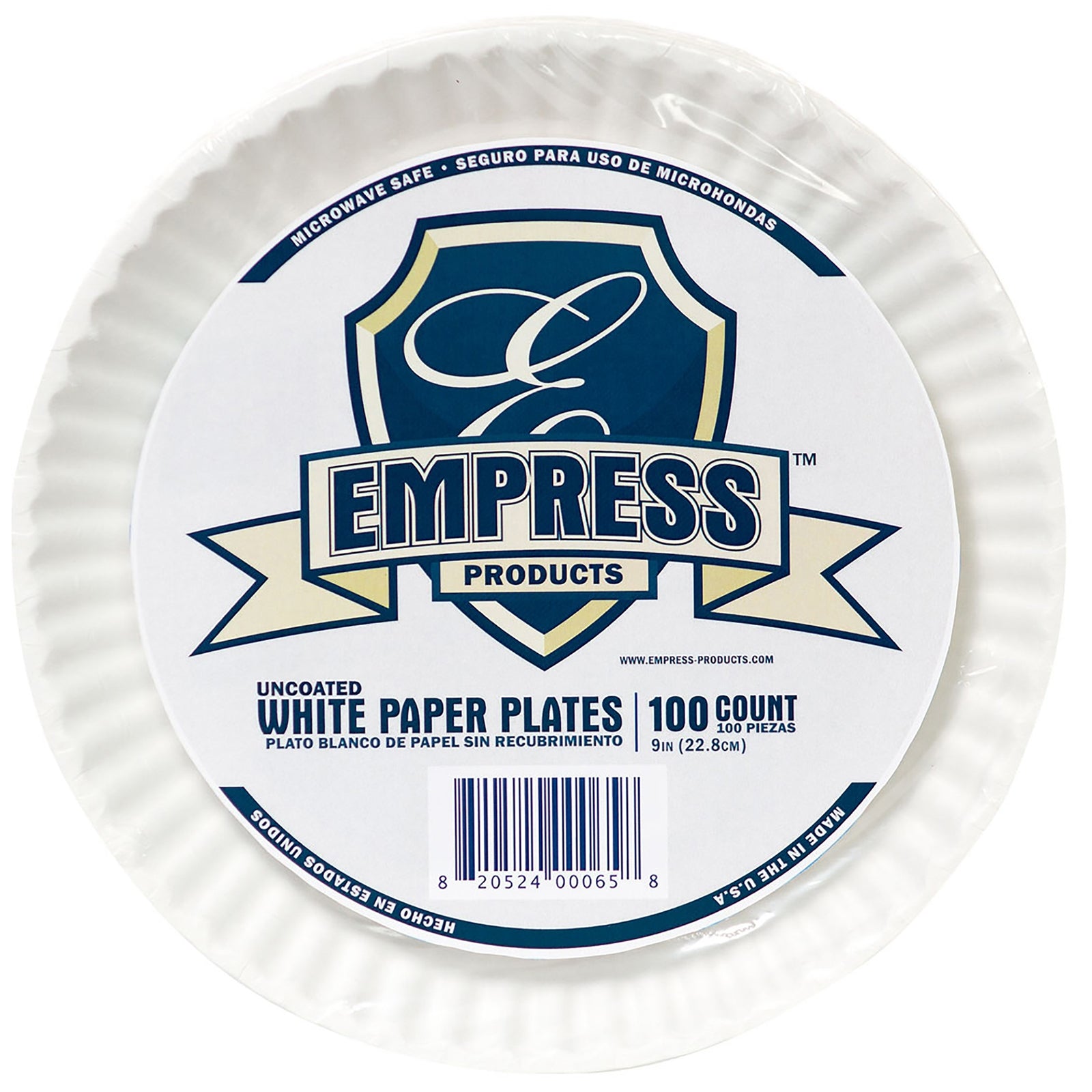 Empress Uncoated Paper Plates, 9-Inch White