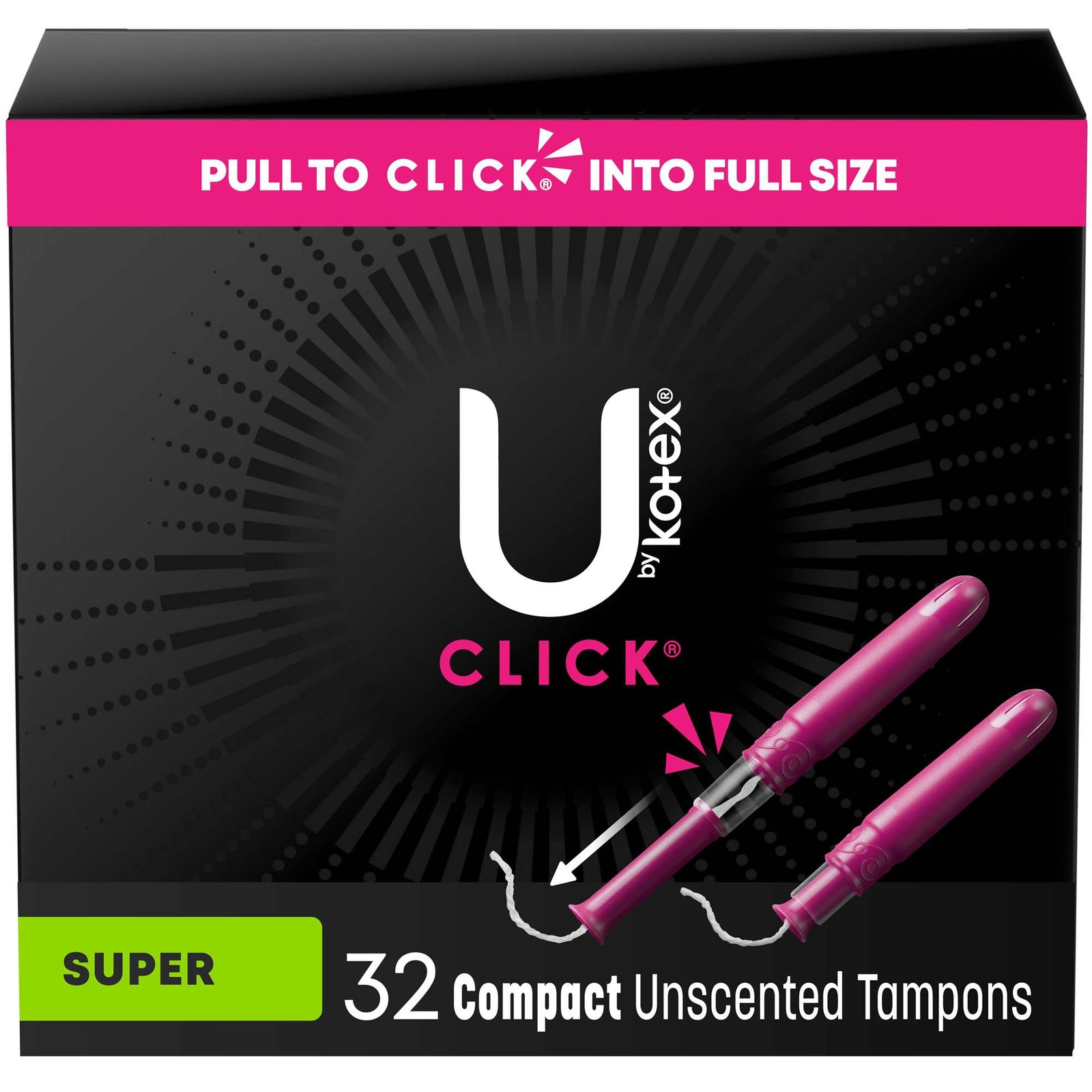 U by Kotex Click Super Absorbency Tampons with Plastic Applicator - Case of 192