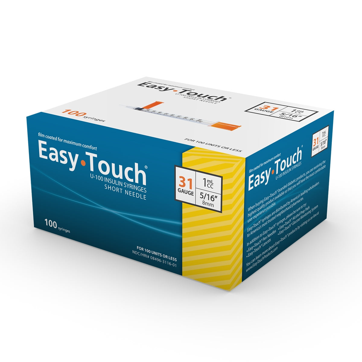 EasyTouch™ Insulin Syringe 1 mL 31 Gauge 5/16 Inch