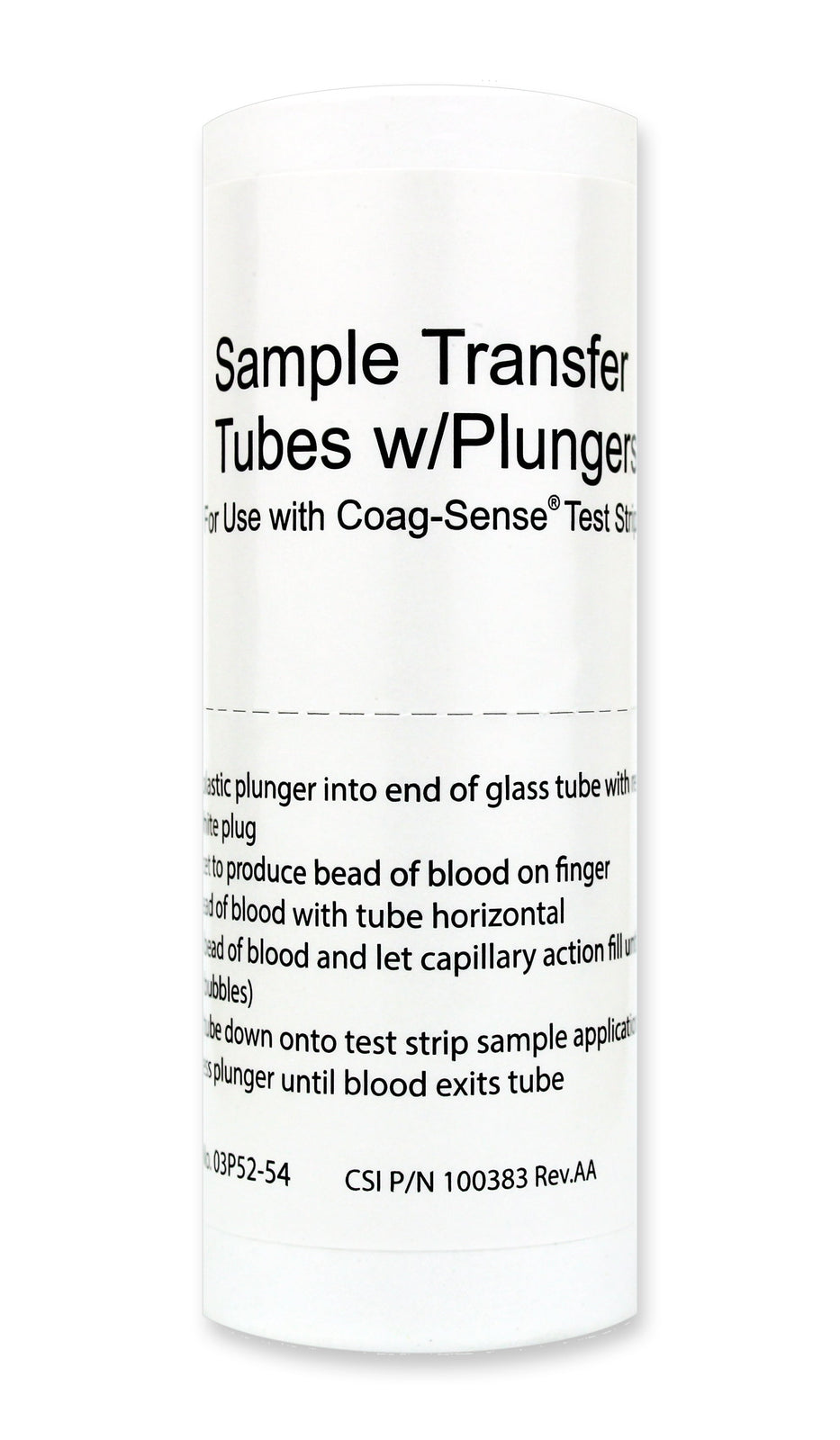 CoaguSense Sample Transfer Tube with Glass Cap and Plunger