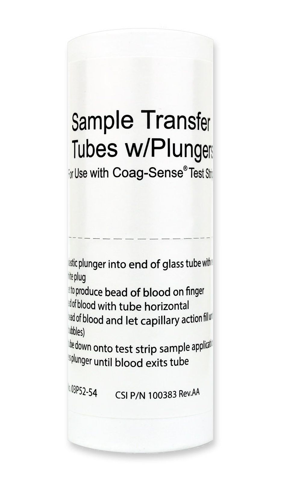 CoaguSense Sample Transfer Tube with Glass Cap and Plunger