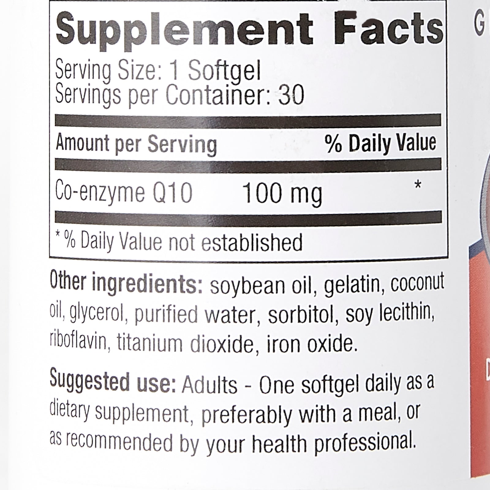 Major Coenzyme Q-10 100 mg Softgel Dietary Supplement 30 per Bottle