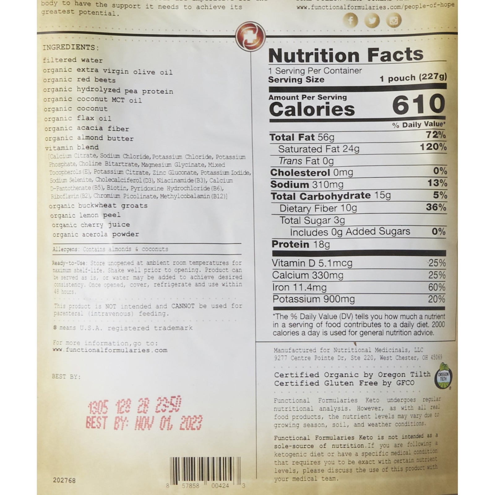 Keto Peptide Flavored Liquid Oral Supplement 8 oz. Pouch