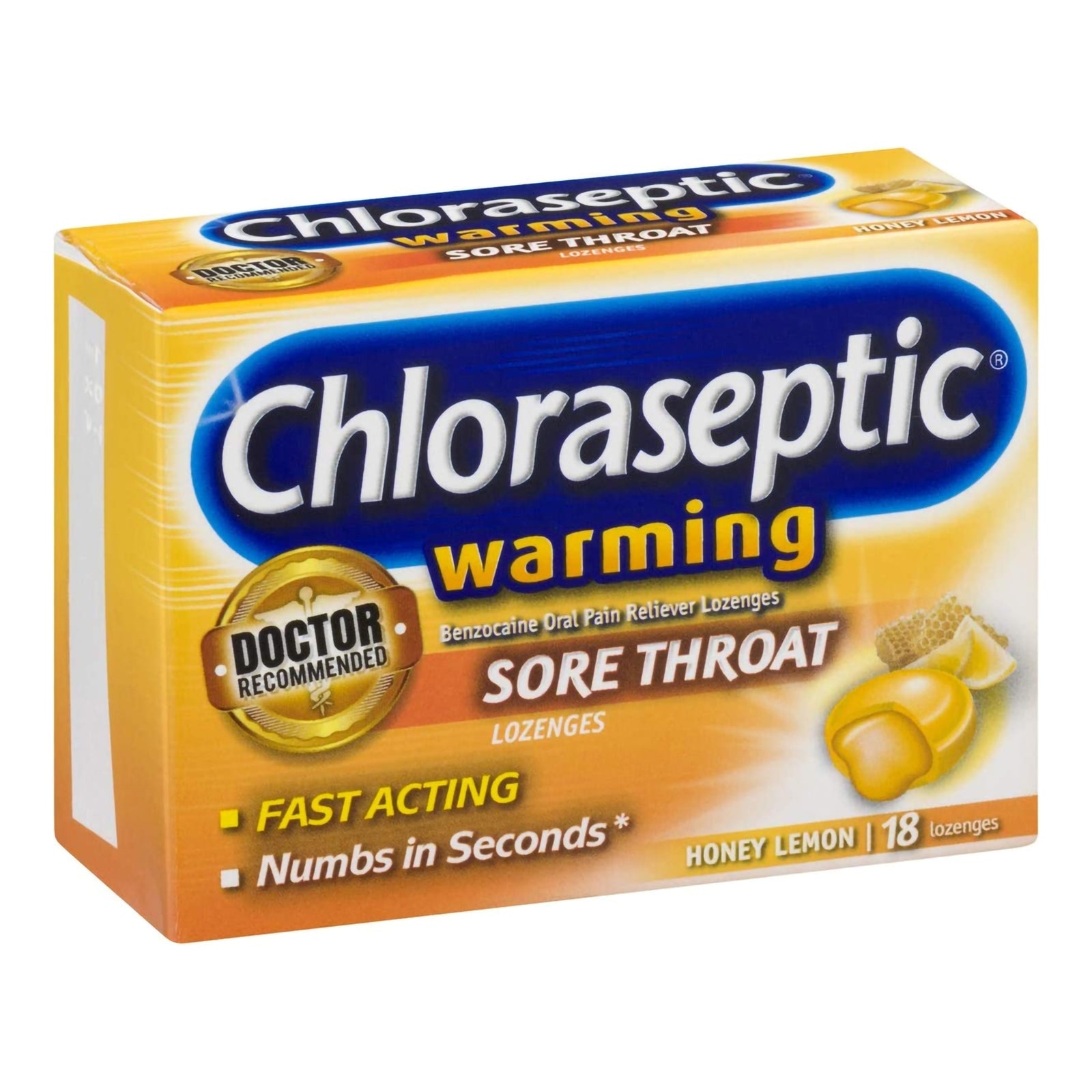 Chloraseptic Warming Honey Lemon Sore Throat Relief Lozenges 18 per Box