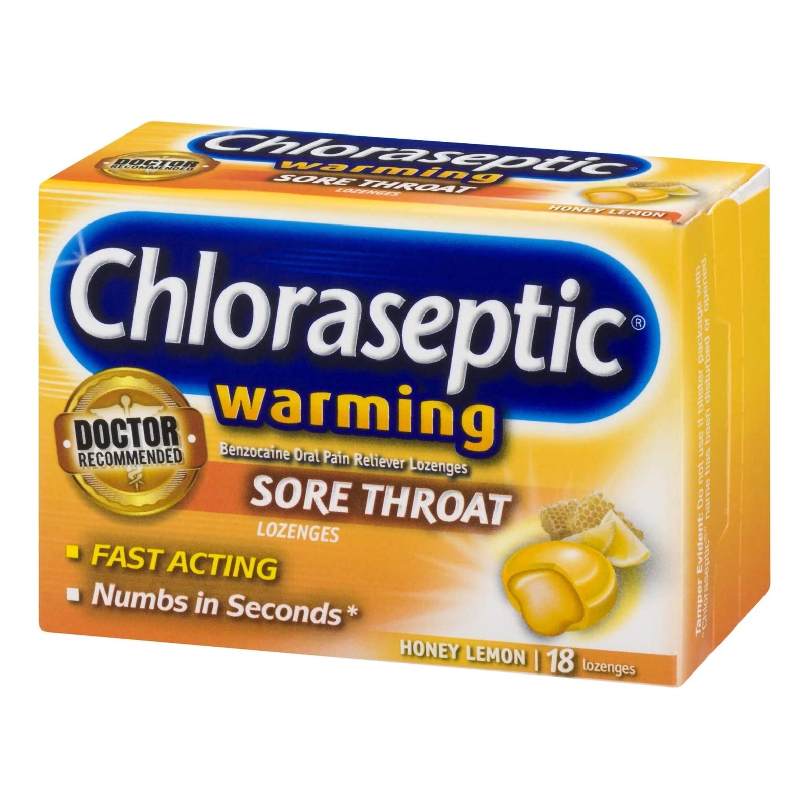 Chloraseptic Warming Honey Lemon Sore Throat Relief Lozenges 18 per Box