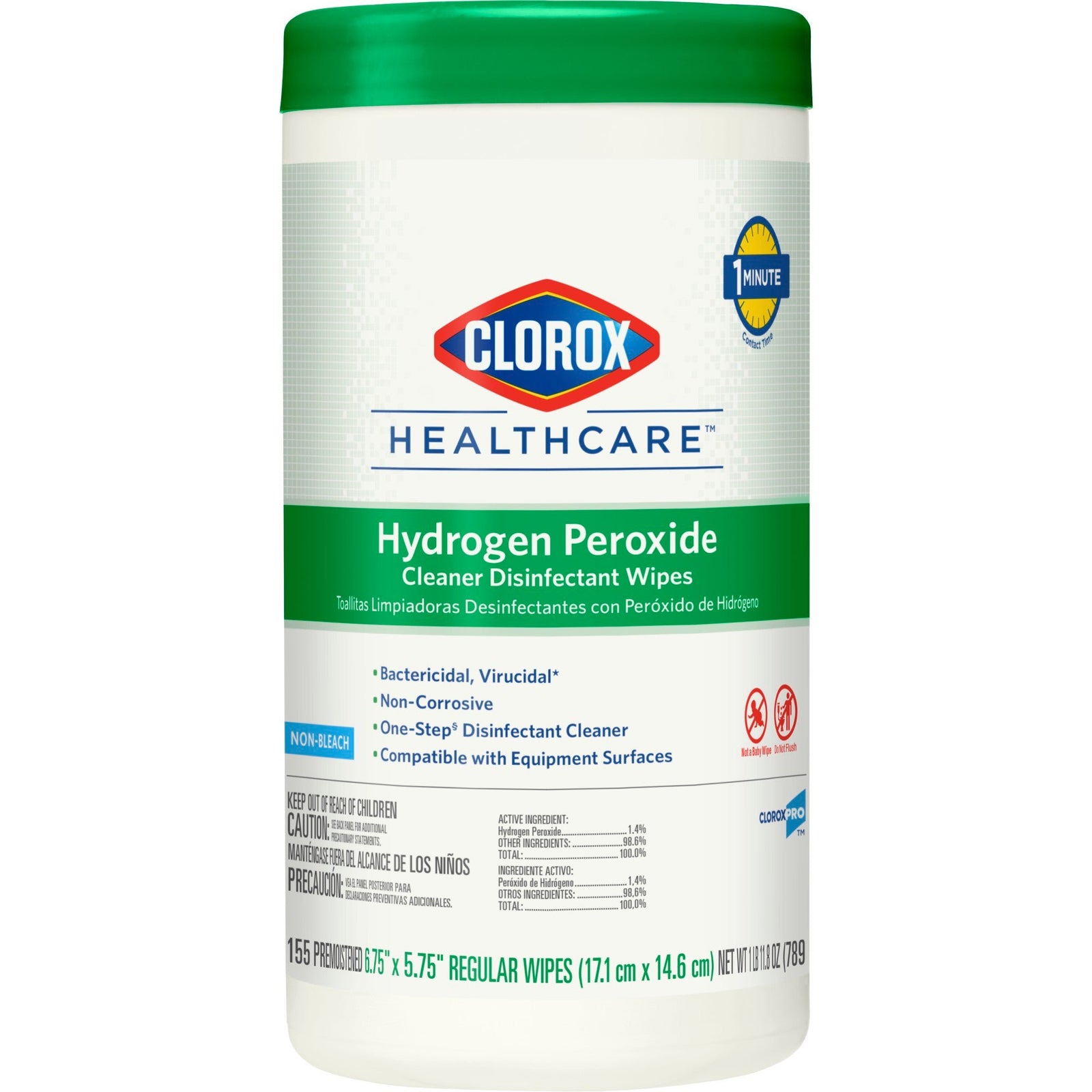 Clorox Healthcare Hydrogen Peroxide Cleaner Disinfectant Wipes, 155 Count