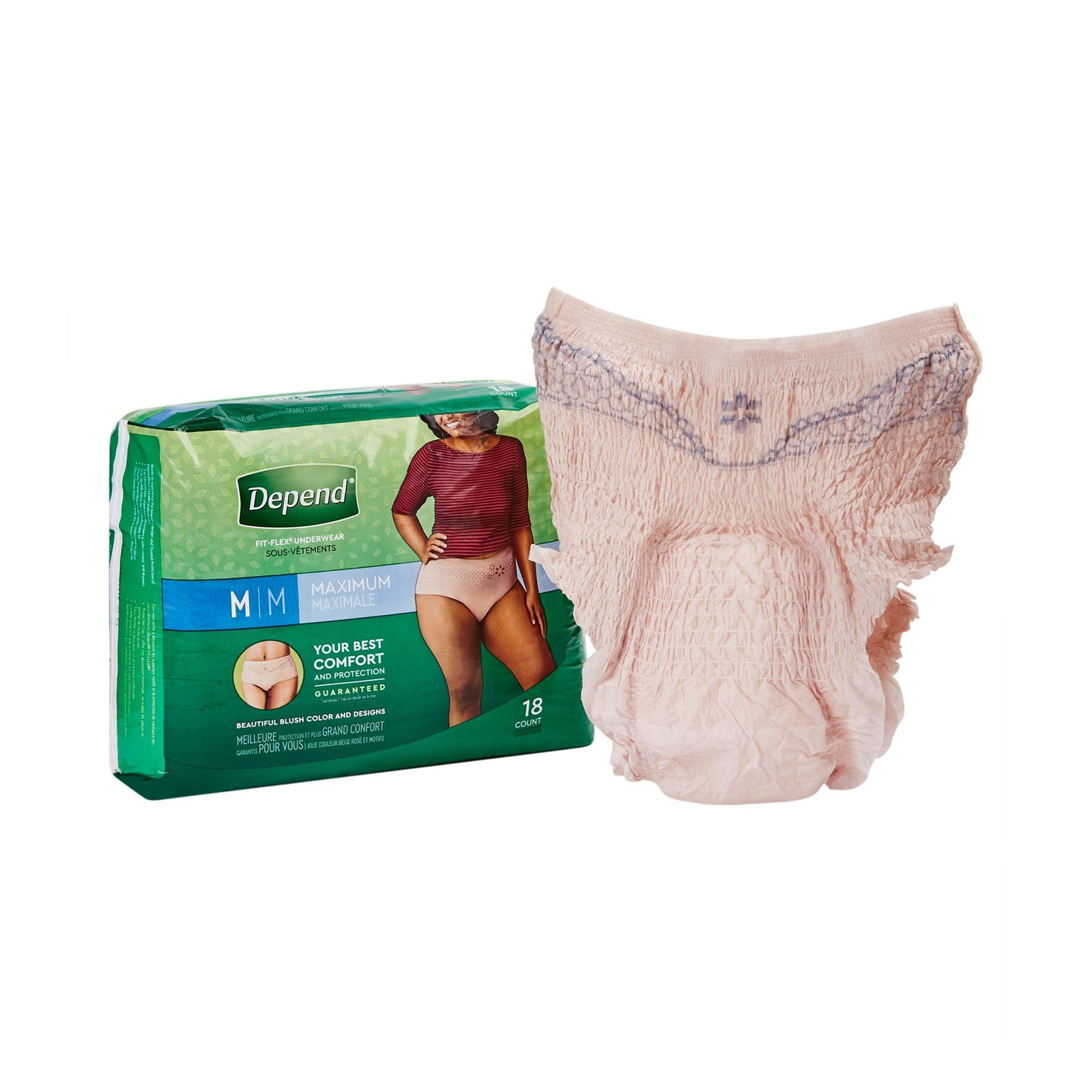 Depend Fit-Flex Max Blush Incontinence Underwear for Women, Medium