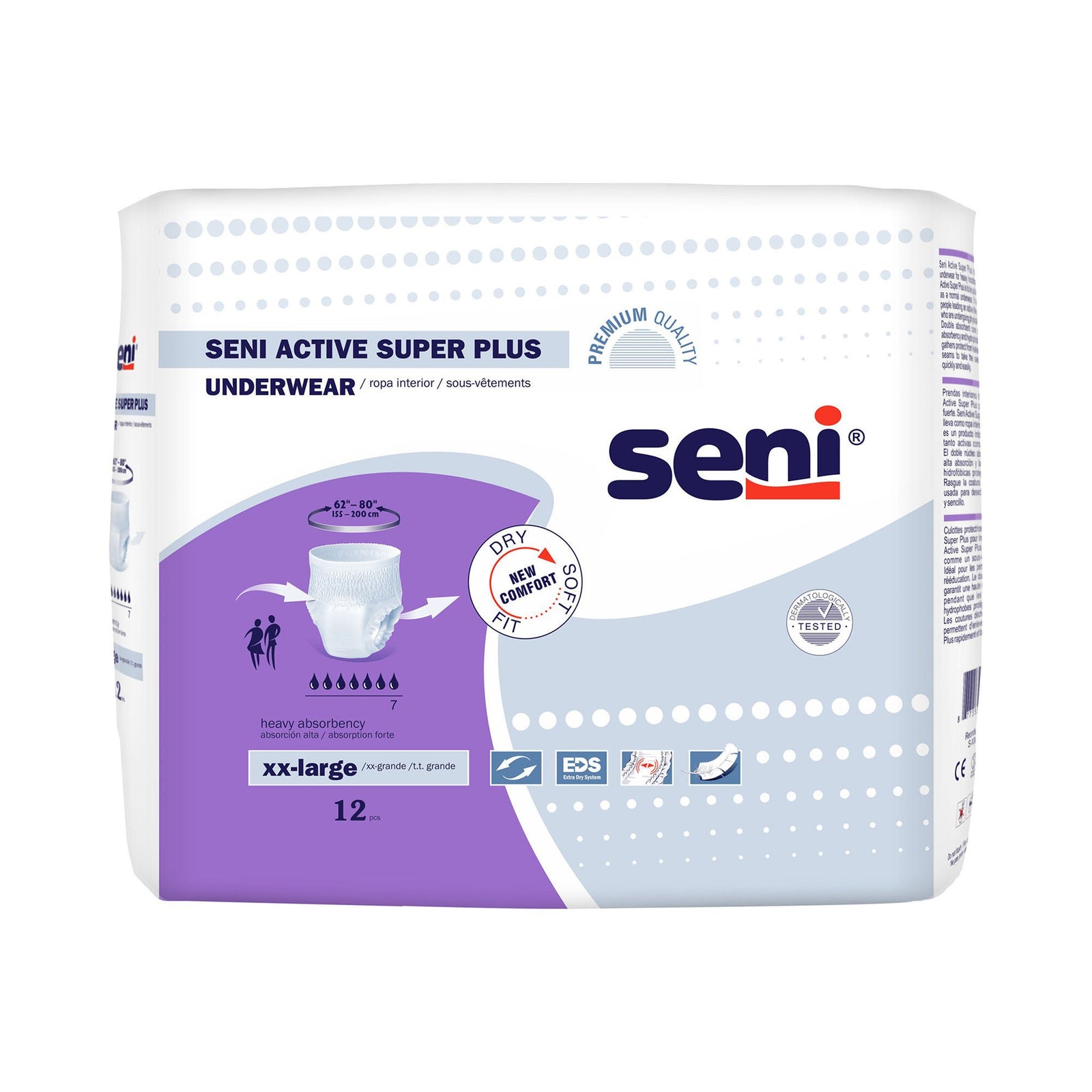 Seni Active Super Plus Incontinence Underwear, XX-Large, 62–80 in