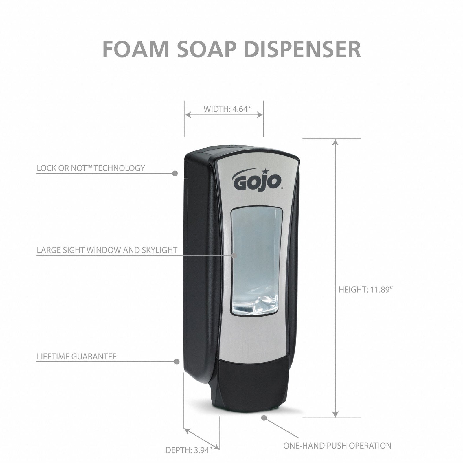GOJO ADX-12 Chrome/Black Manual Hand Hygiene Dispenser