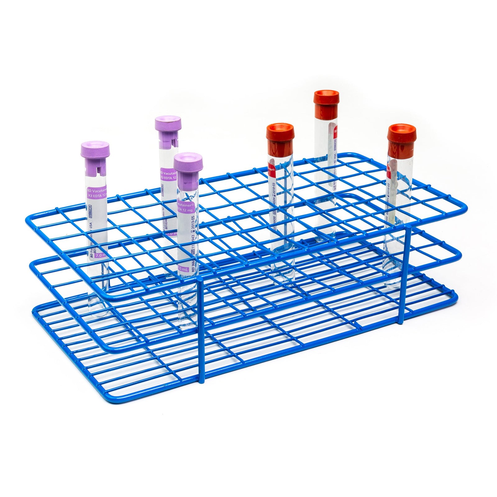 Blue HDPE Coated Wire Test Tube Rack - 72 Place for 13-16mm Tubes
