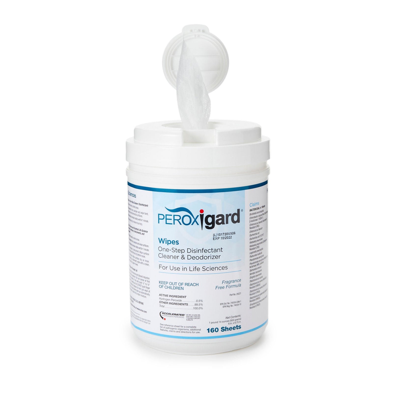 Peroxigard Hydrogen Peroxide Disinfectant Wipes, 6 x 6.75 Inch open canister