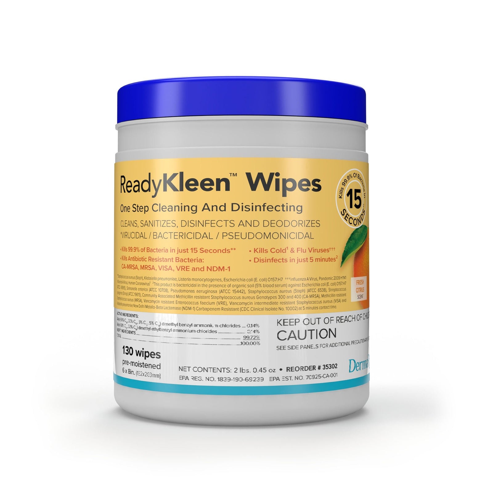 DermaRite ReadyKleen Surface Disinfecting Wipes, 6 x 8 Inch