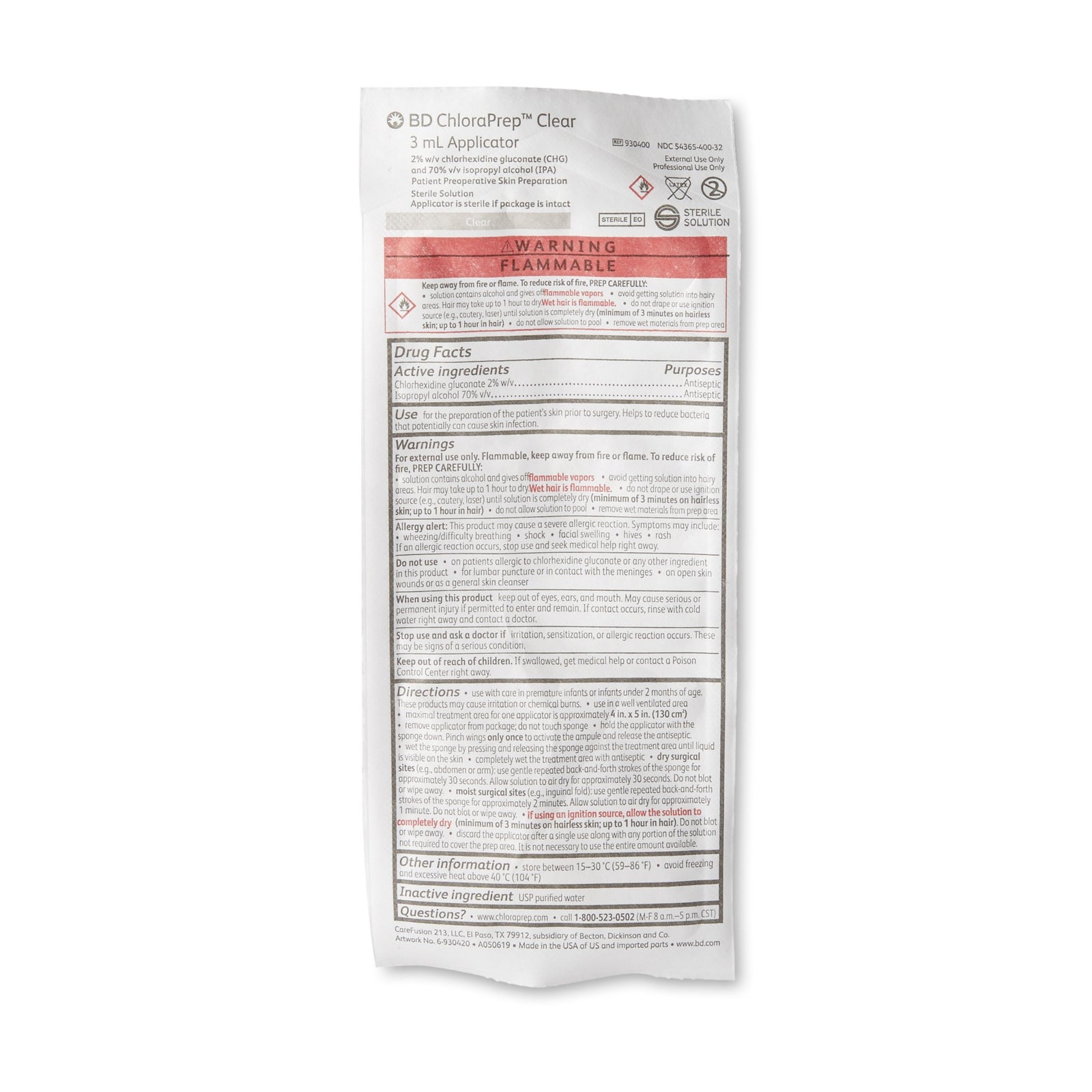 BD ChloraPrep Clear Skin Prep Solution, 3 mL Applicator