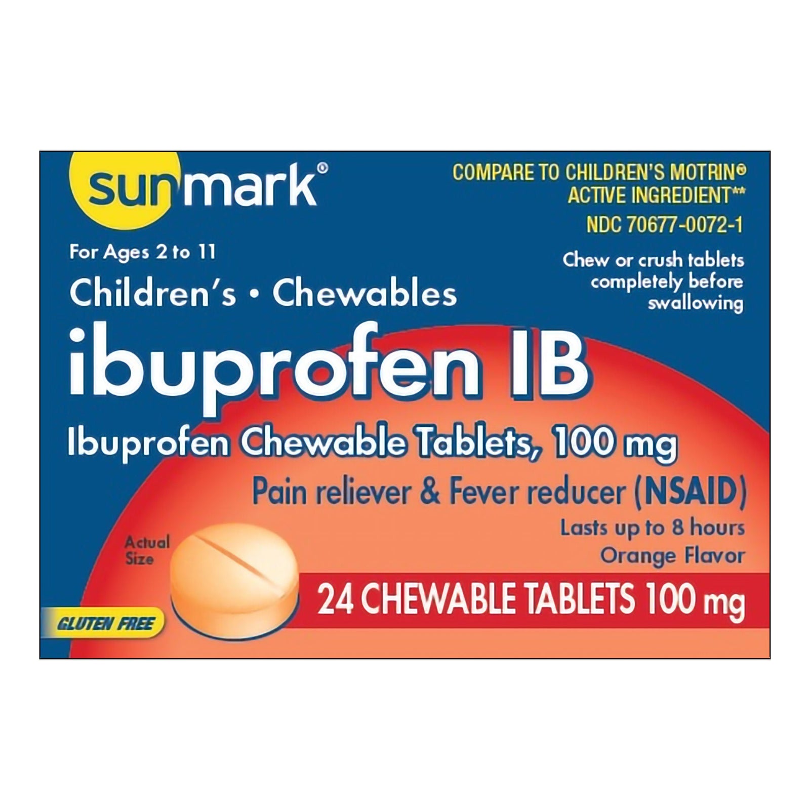sunmark Children's Ibuprofen IB Chewable Tablets, 100 mg, Orange Flavor, 24 Count