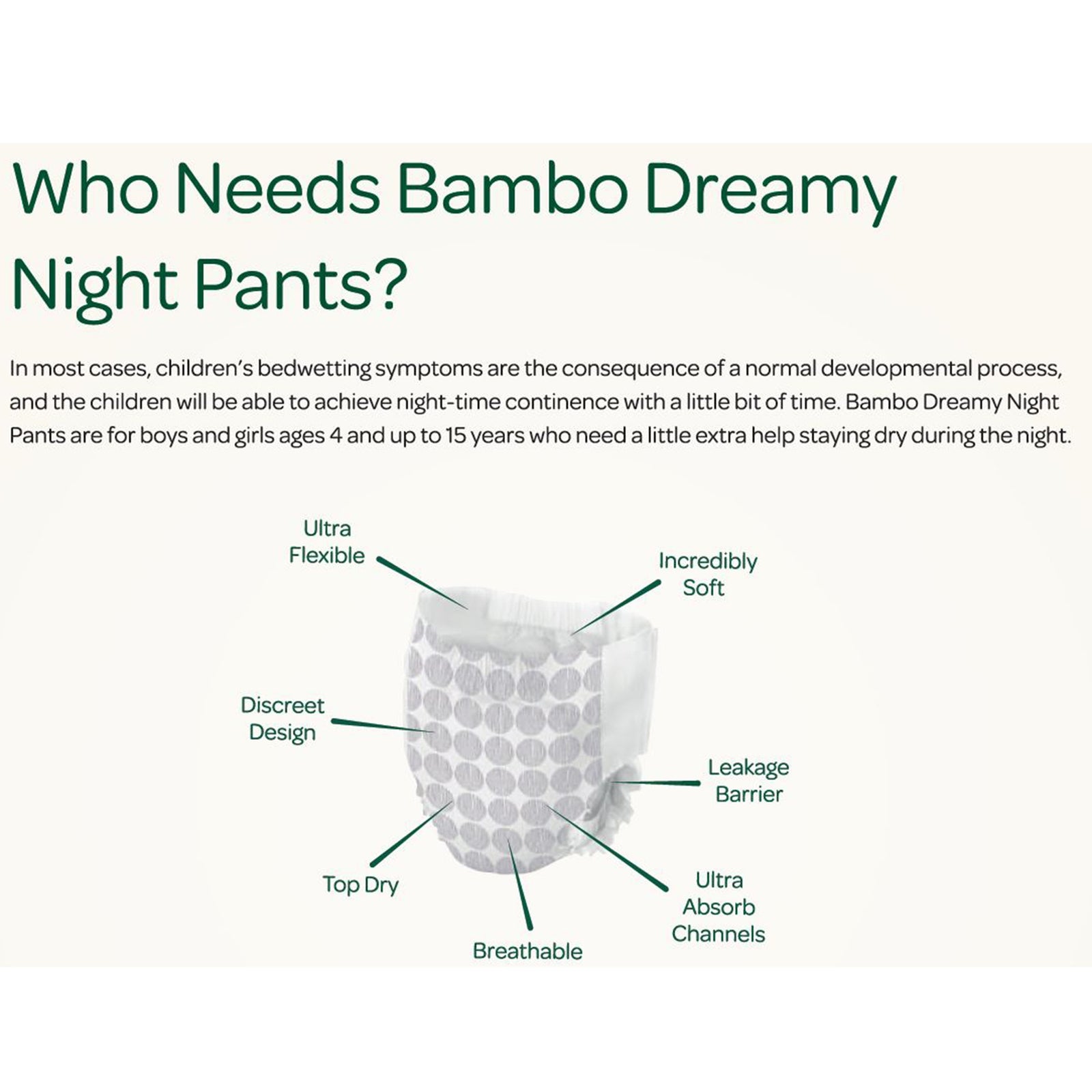 Bambo Dreamy Night Pant Youth Training Pants Size 4-7 Years