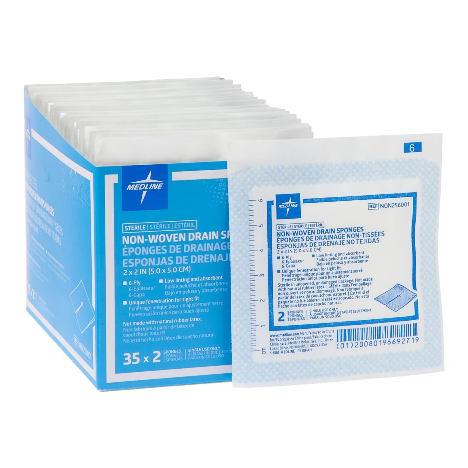 Medline I.V. Sponge 2 x 2 Inch 6-Ply Sterile