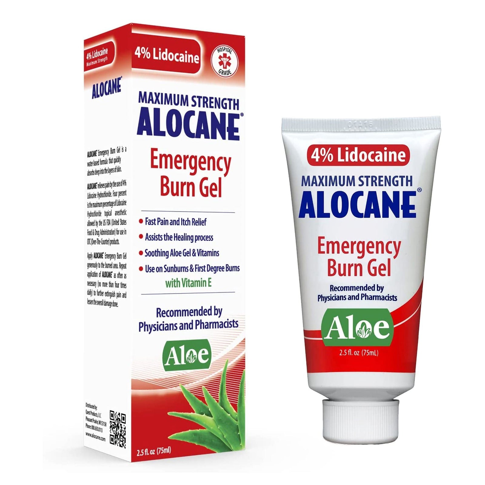 Alocane Maximum Strength Emergency Burn Gel, 4% Lidocaine, 2.5 oz