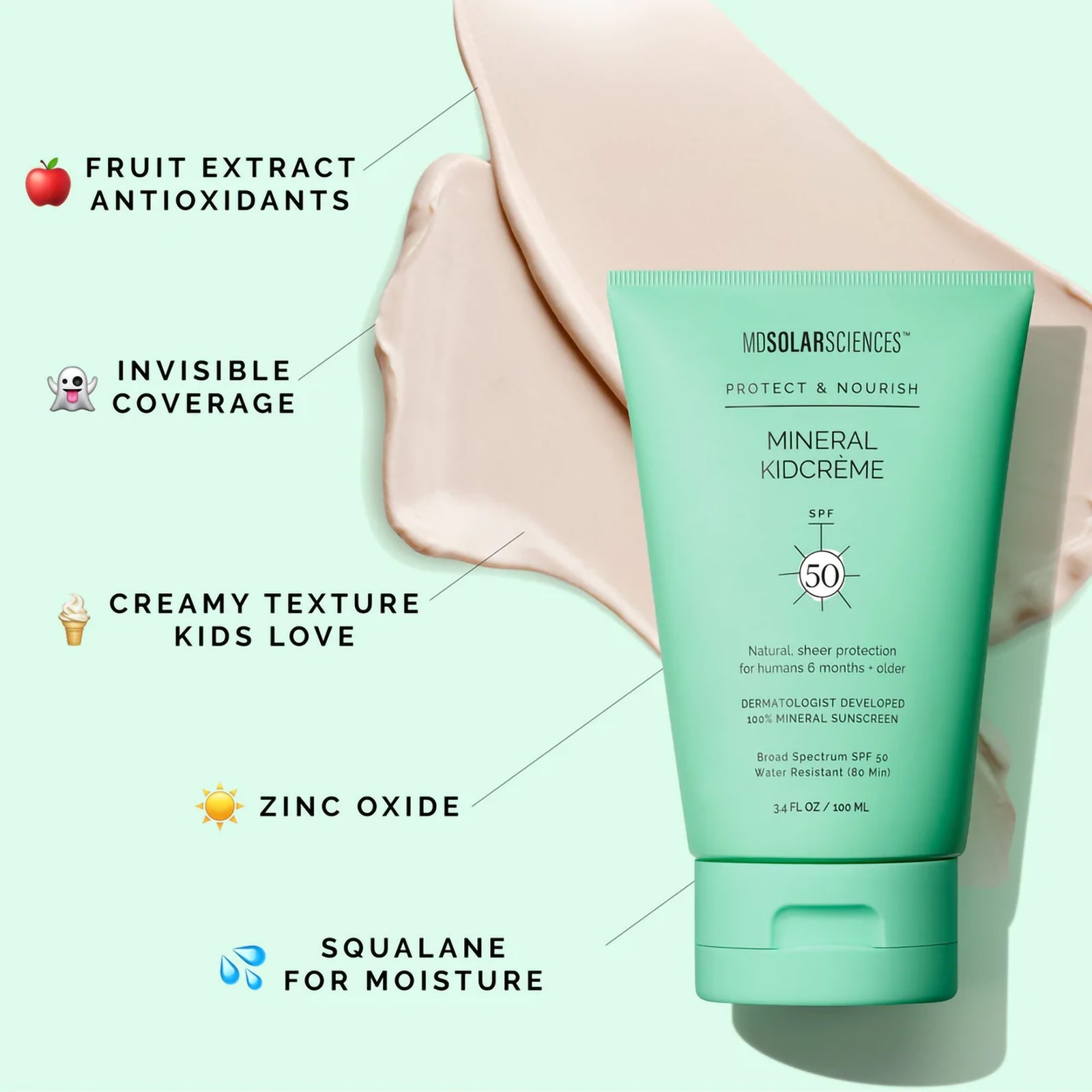 MDSolarSciences Mineral KidCrème SPF 50 Sunscreen Cream 3.4 oz Tube