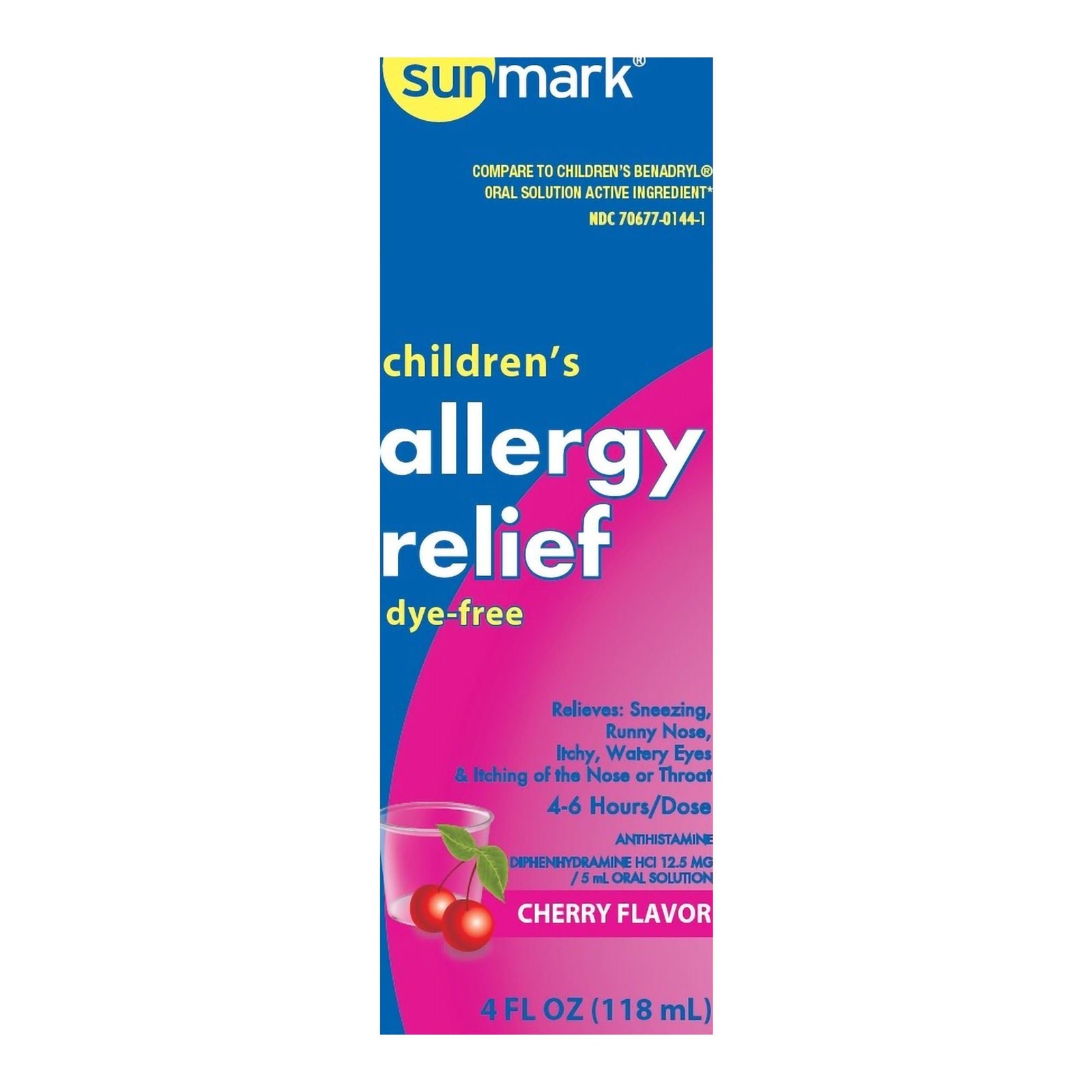 sunmark Children's Allergy Relief Dye-Free Liquid, Cherry, 12.5 mg/5 mL, 4 fl oz