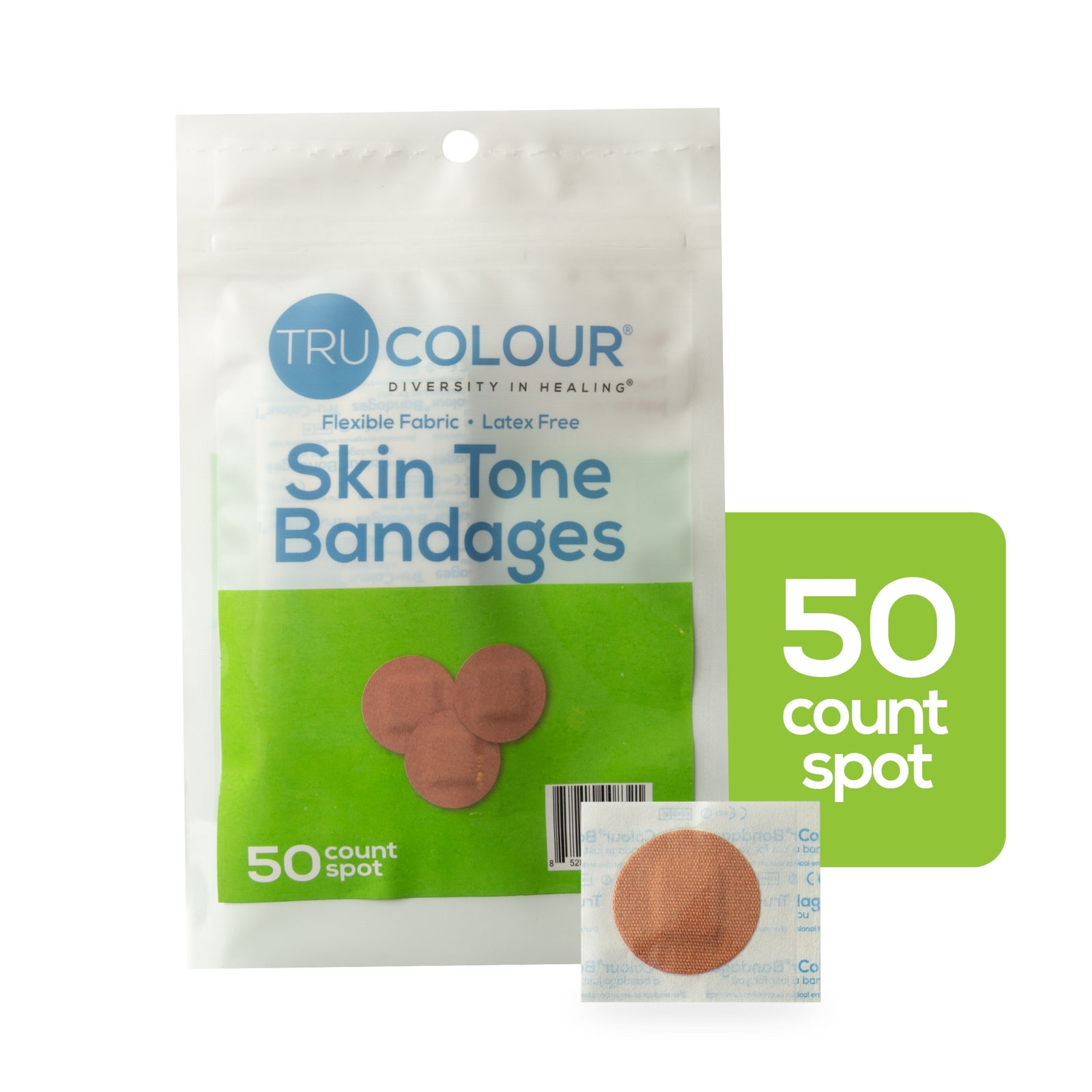 Waterproof Adhesive Spot Bandage Tru-Colour® Fabric Olive Sterile