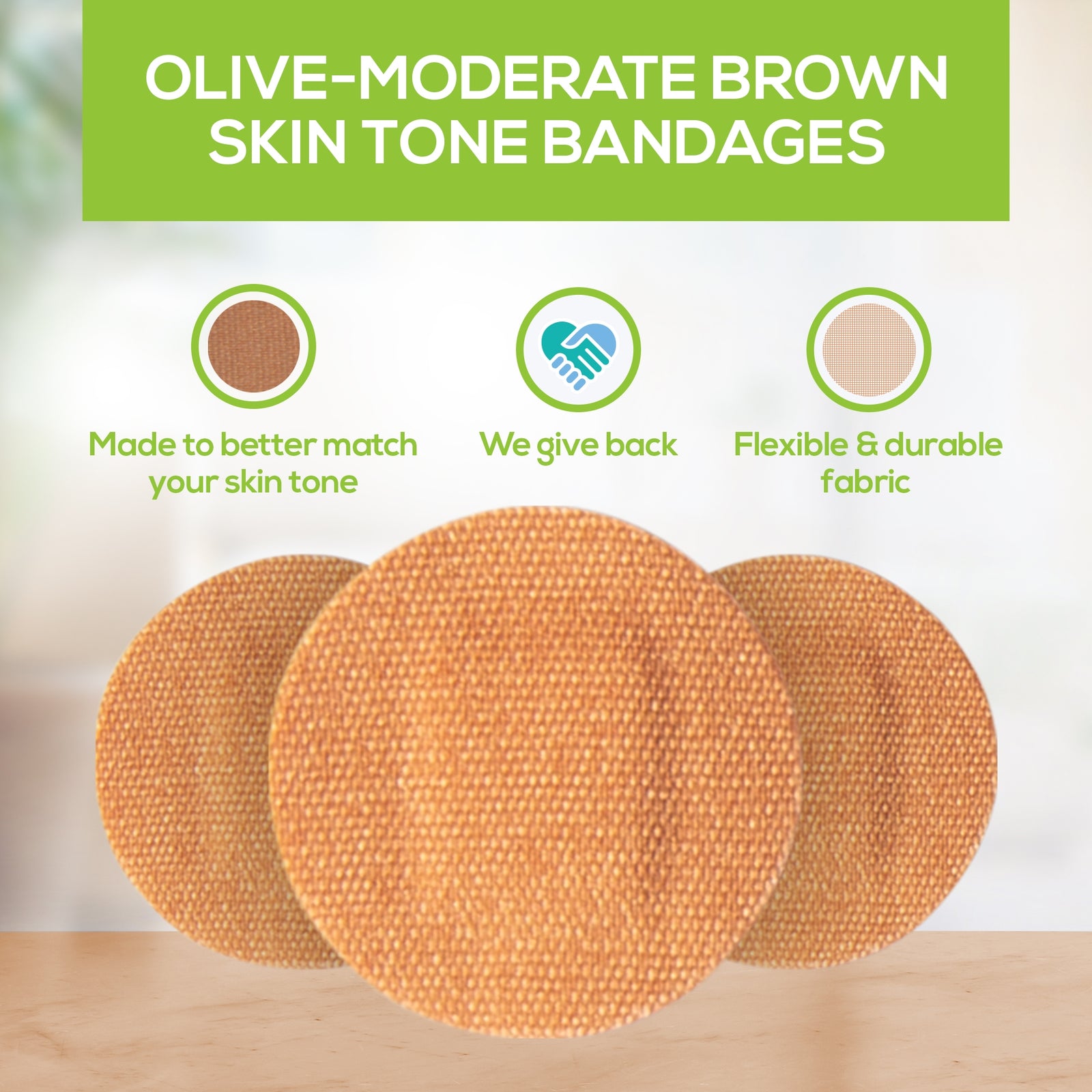 Waterproof Adhesive Spot Bandage Tru-Colour® Fabric Olive Sterile