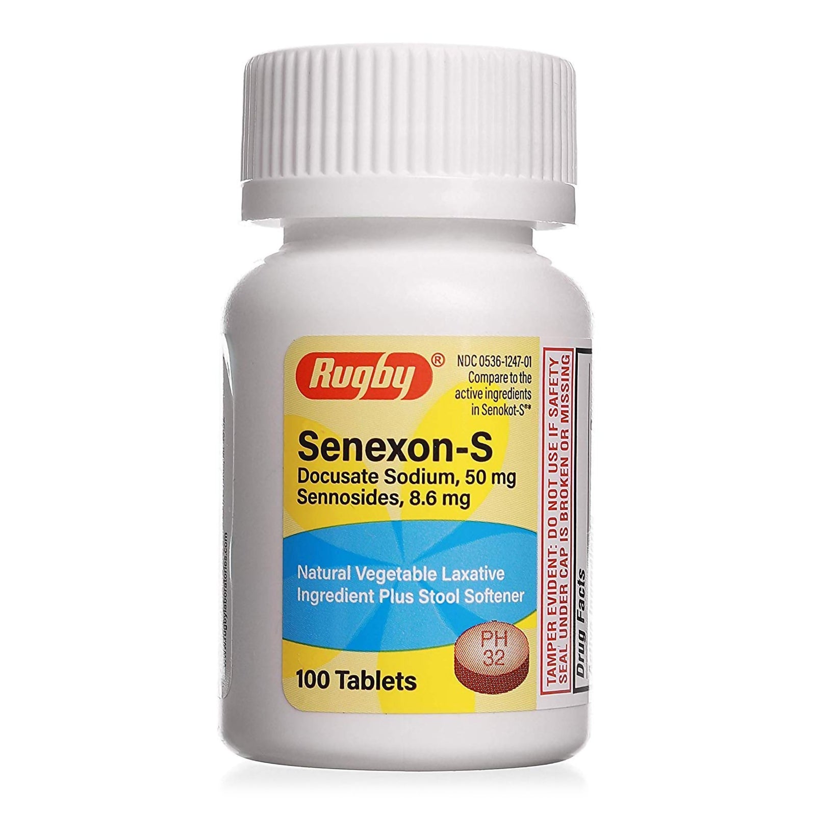 Docusate Sodium and Sennosides Laxative Tablets 100 per Bottle