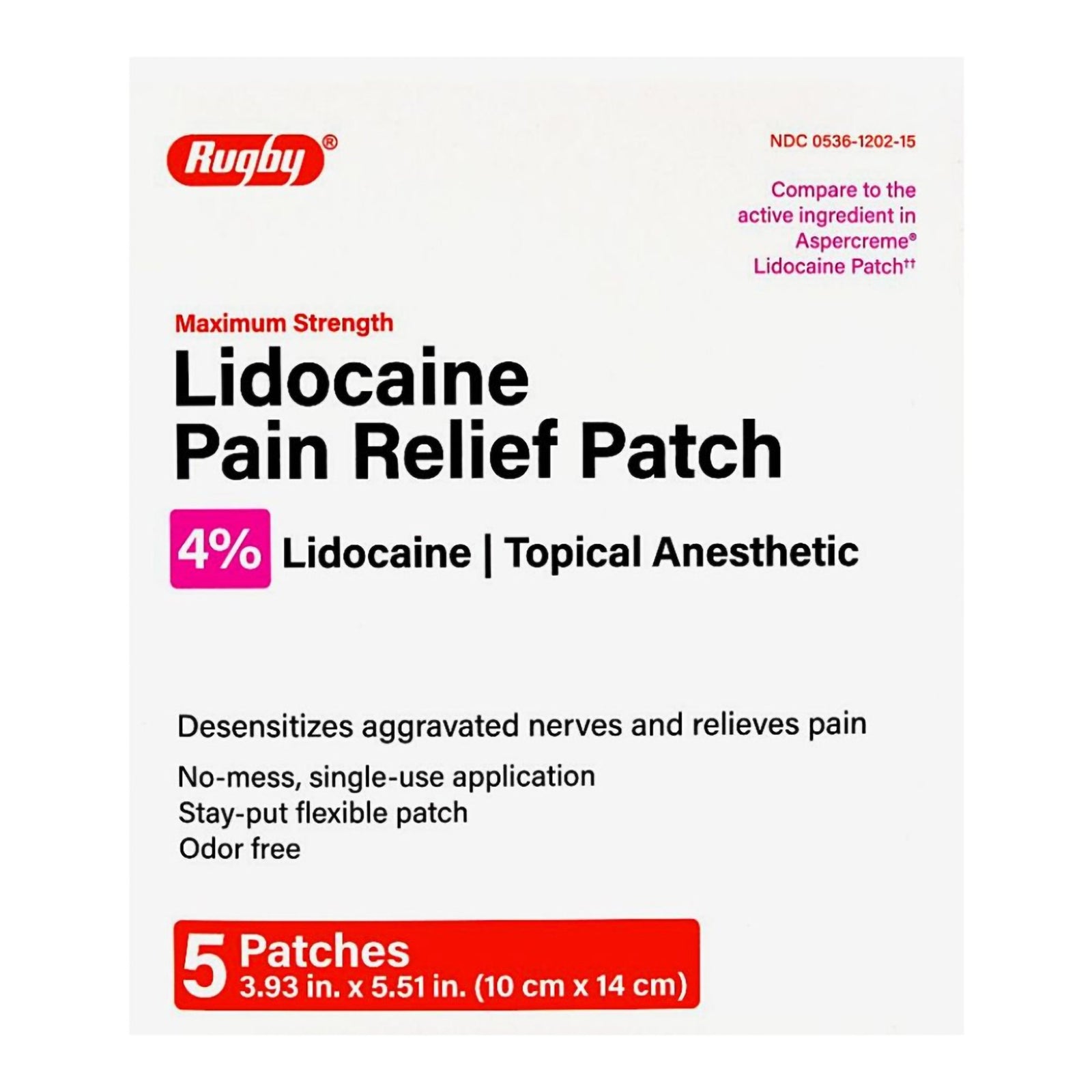 Topical Pain Relief 4% Lidocaine Patch, 5 per Box