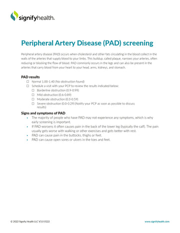 Signigyhealth Peripheral Artery Disease (PAD) Screening Fact Sheet - Case of 24