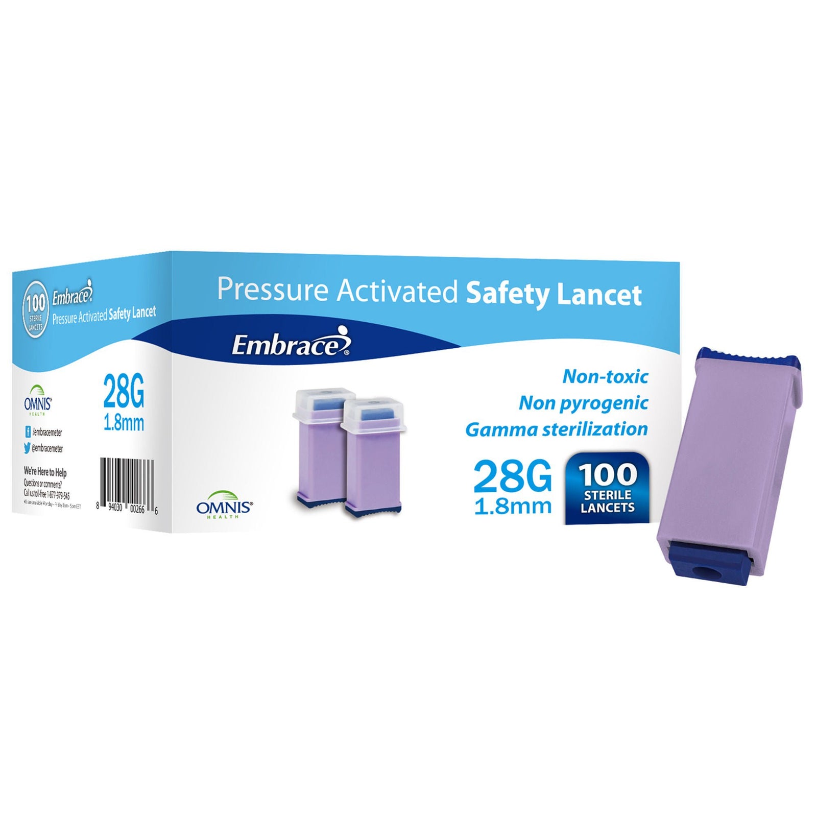 Omnis Health Embrace Safety Lancets, 28G