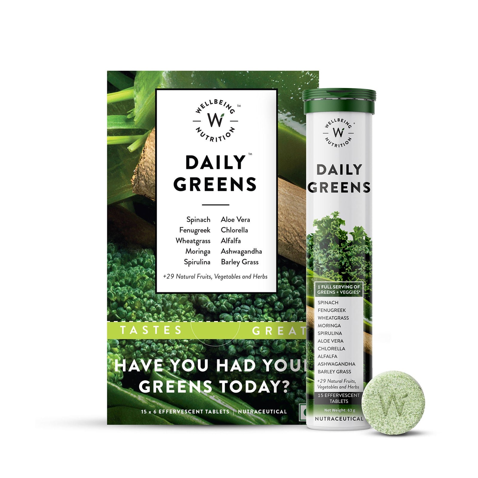 Wellbeing Nutrition Daily Greens Whole Food Multivitamin Effervescent Tablets, 15 Count