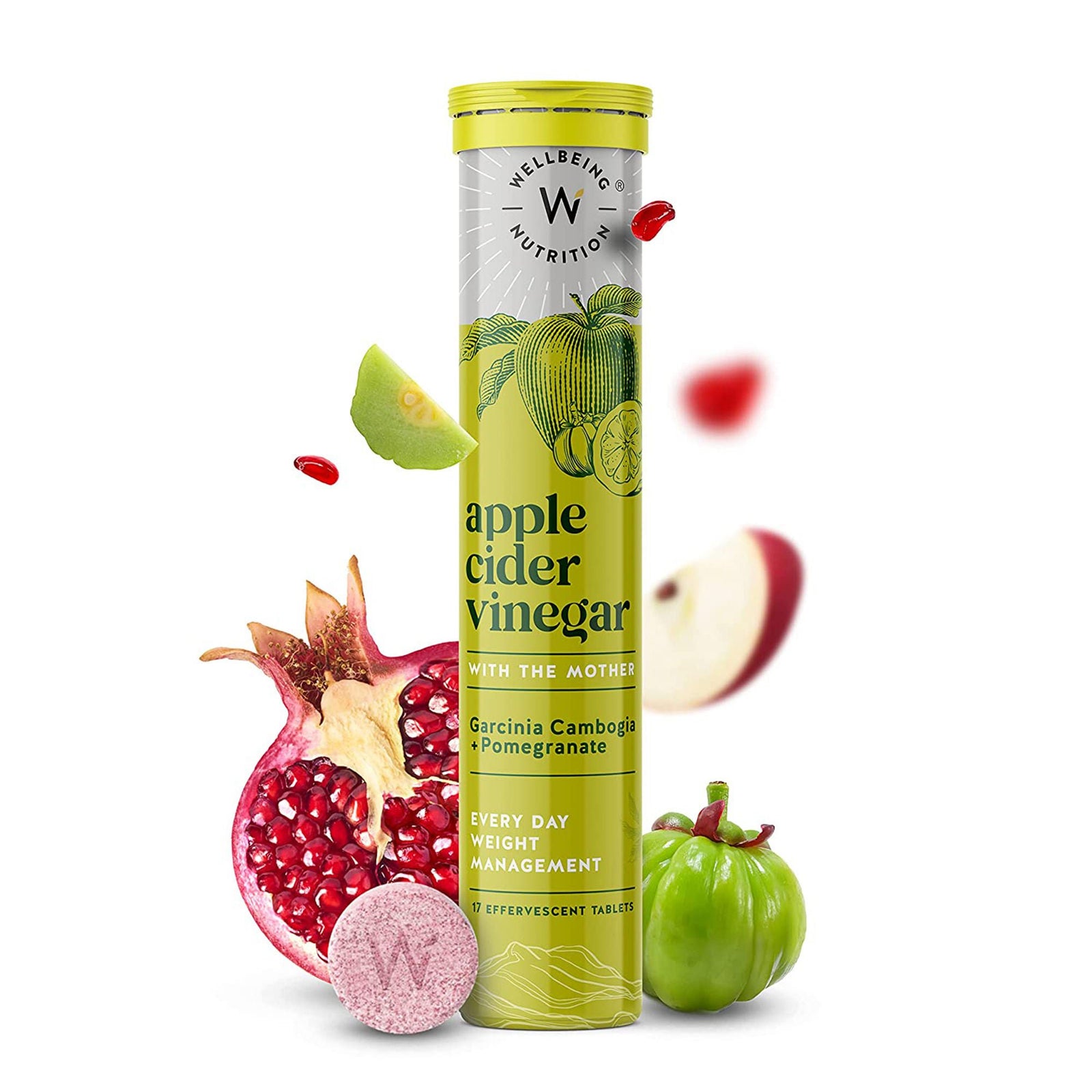 Wellbeing Nutrition Apple Cider Vinegar with Garcinia Cambogia and Pomegranate Effervescent Tablets, 17 Count