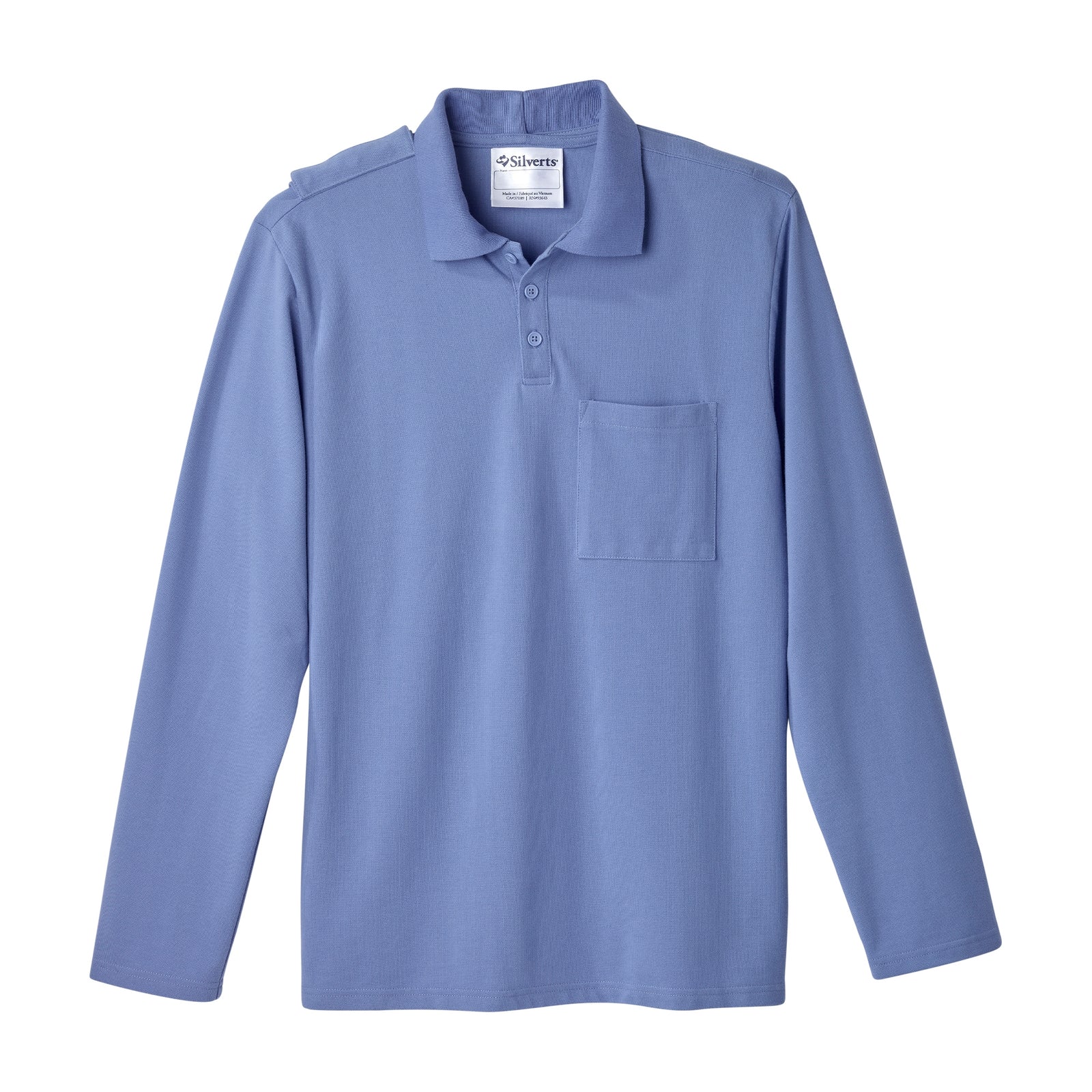 Silverts Adaptive Polo Shirt - Large Ceil Blue with Back Overlap