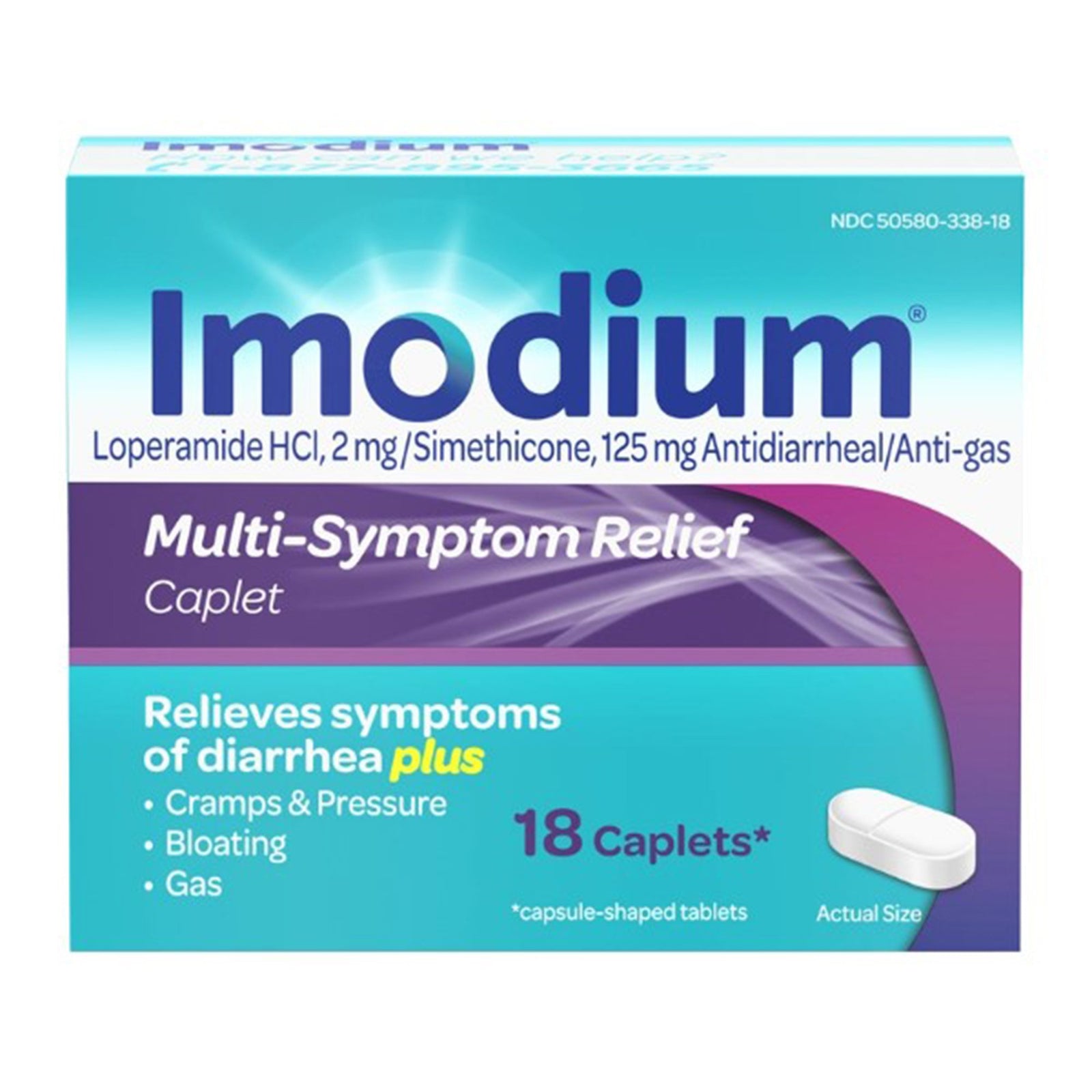 Imodium Multi-Symptom Anti-Diarrheal 125 mg - 2 mg Caplets, 18 per Box
