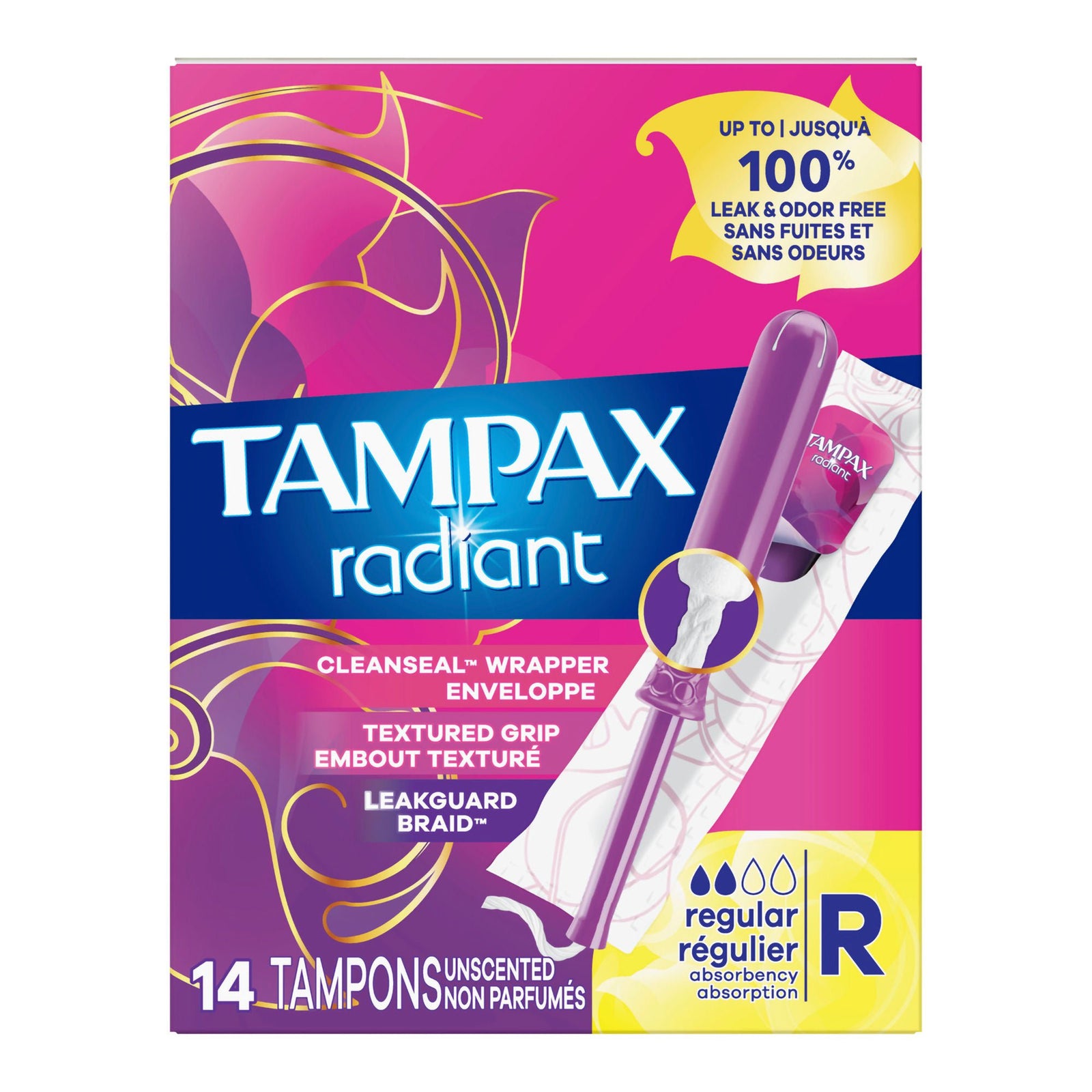 Tampax Radiant Regular Unscented Applicator Tampons