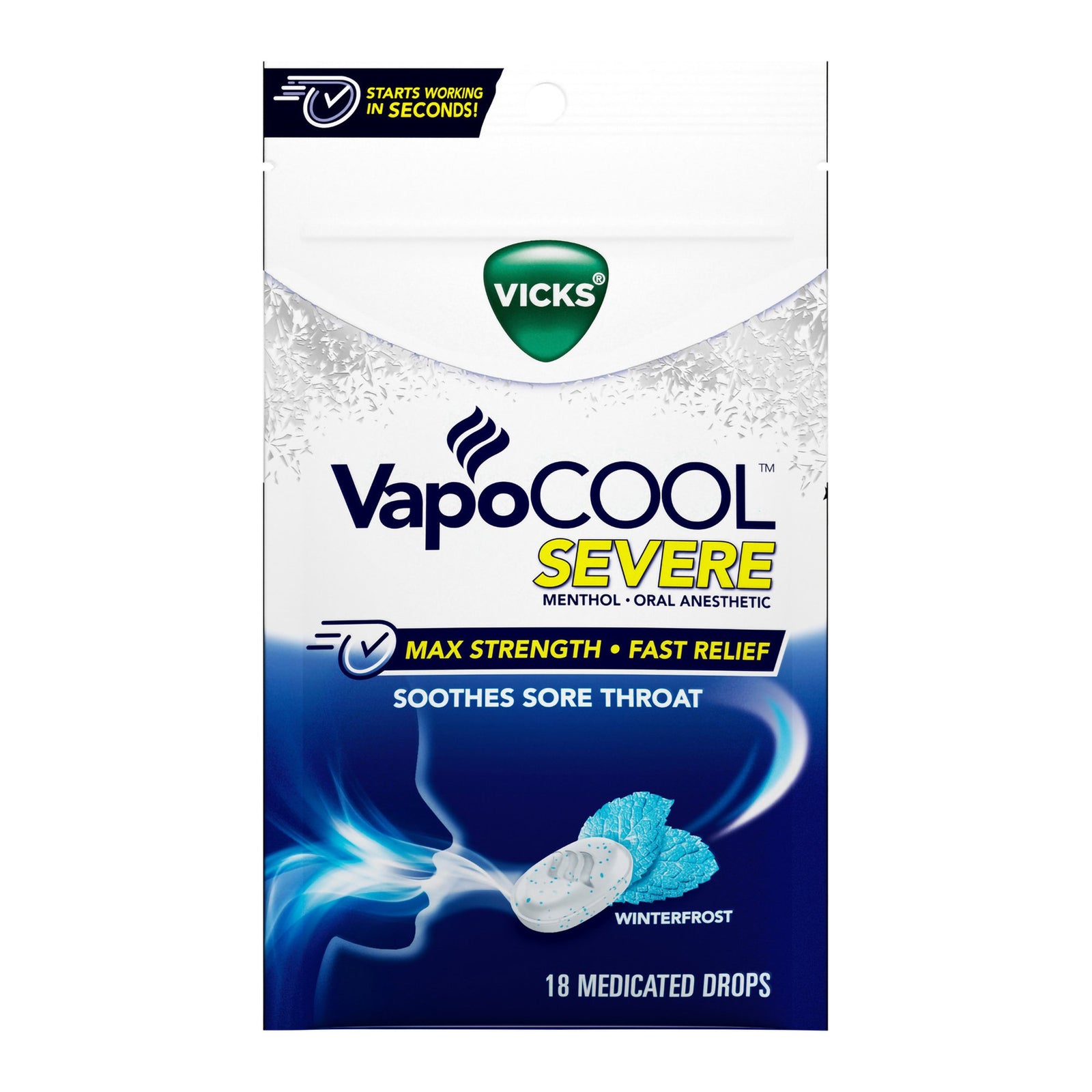 Vicks Sore Throat Relief Drops Winterfrost 18 Count