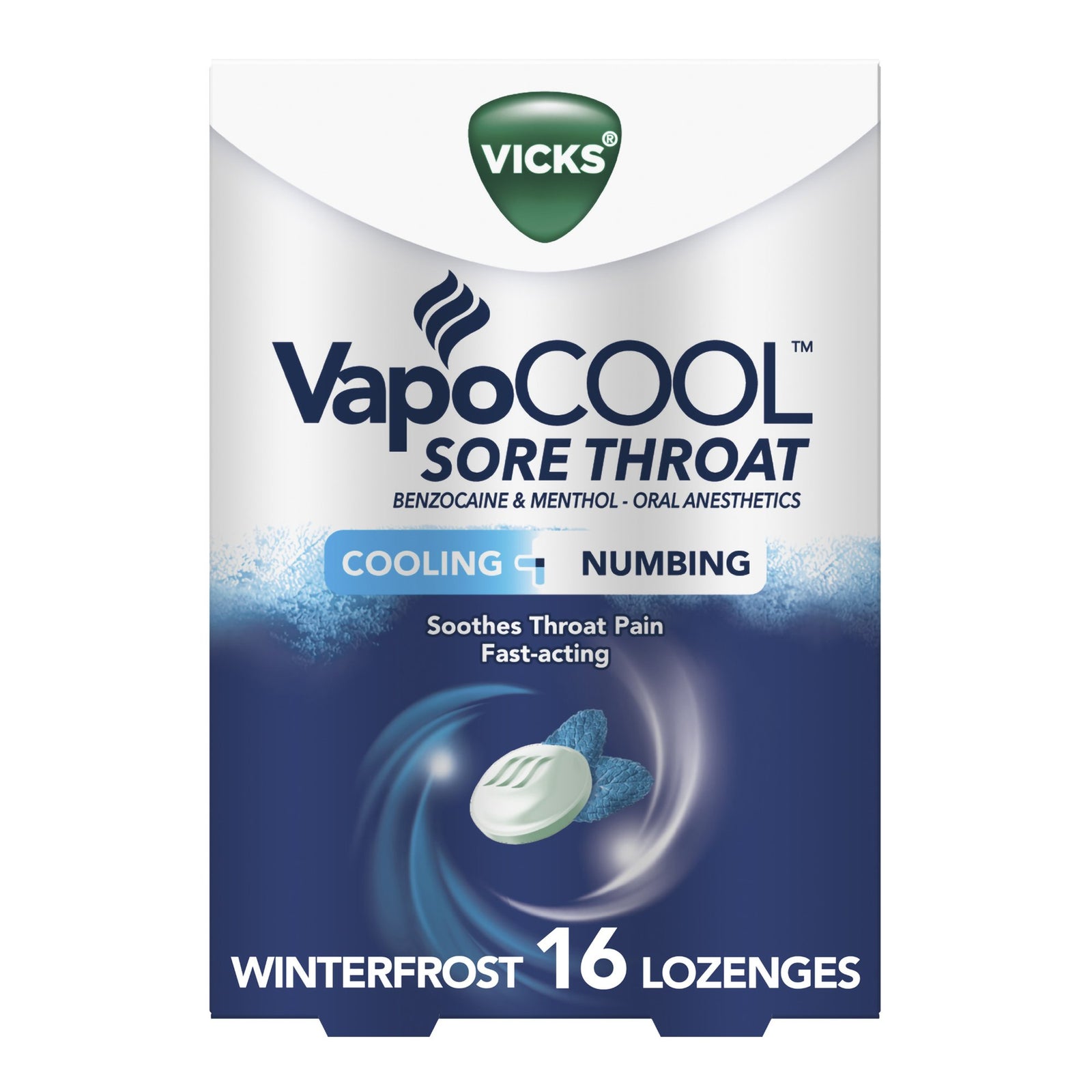 Vicks VapoCOOL Sore Throat Relief Winterfrost Lozenges 16 Count