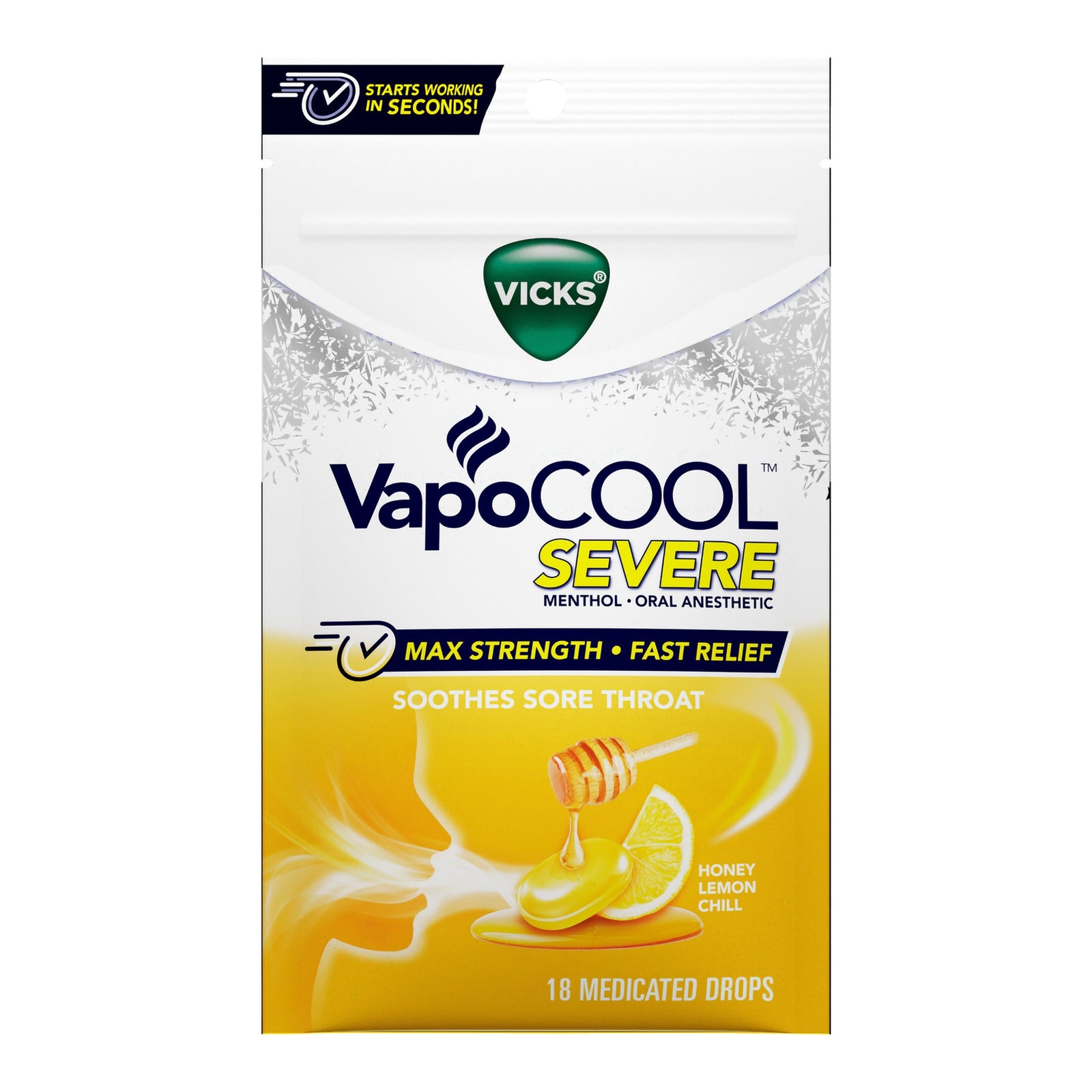 Vicks VapoCOOL Sore Throat Relief Honey Lemon Drops 18 Count
