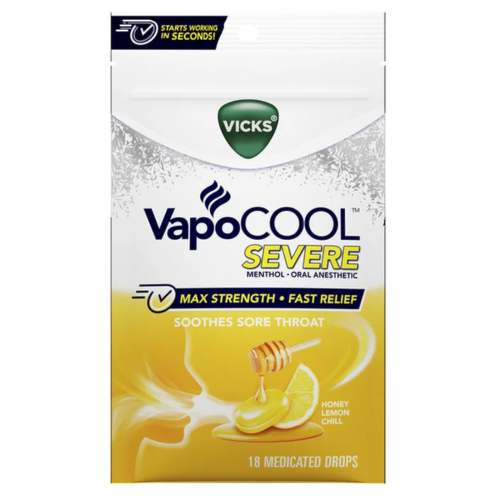 Vicks VapoCOOL Sore Throat Relief Honey Lemon Drops 18 Count