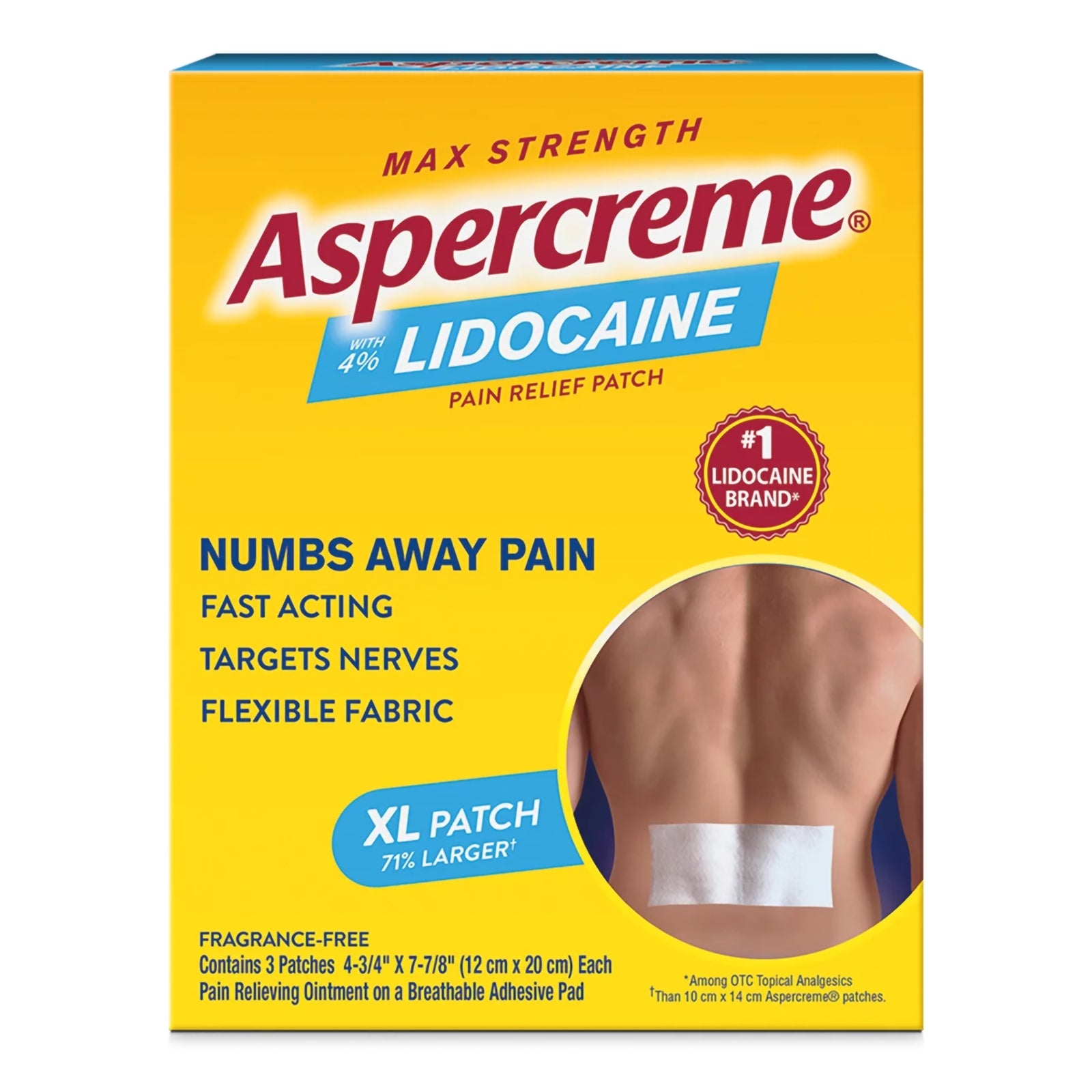 Aspercreme 4% Lidocaine Pain Relief Patch, Box of 3